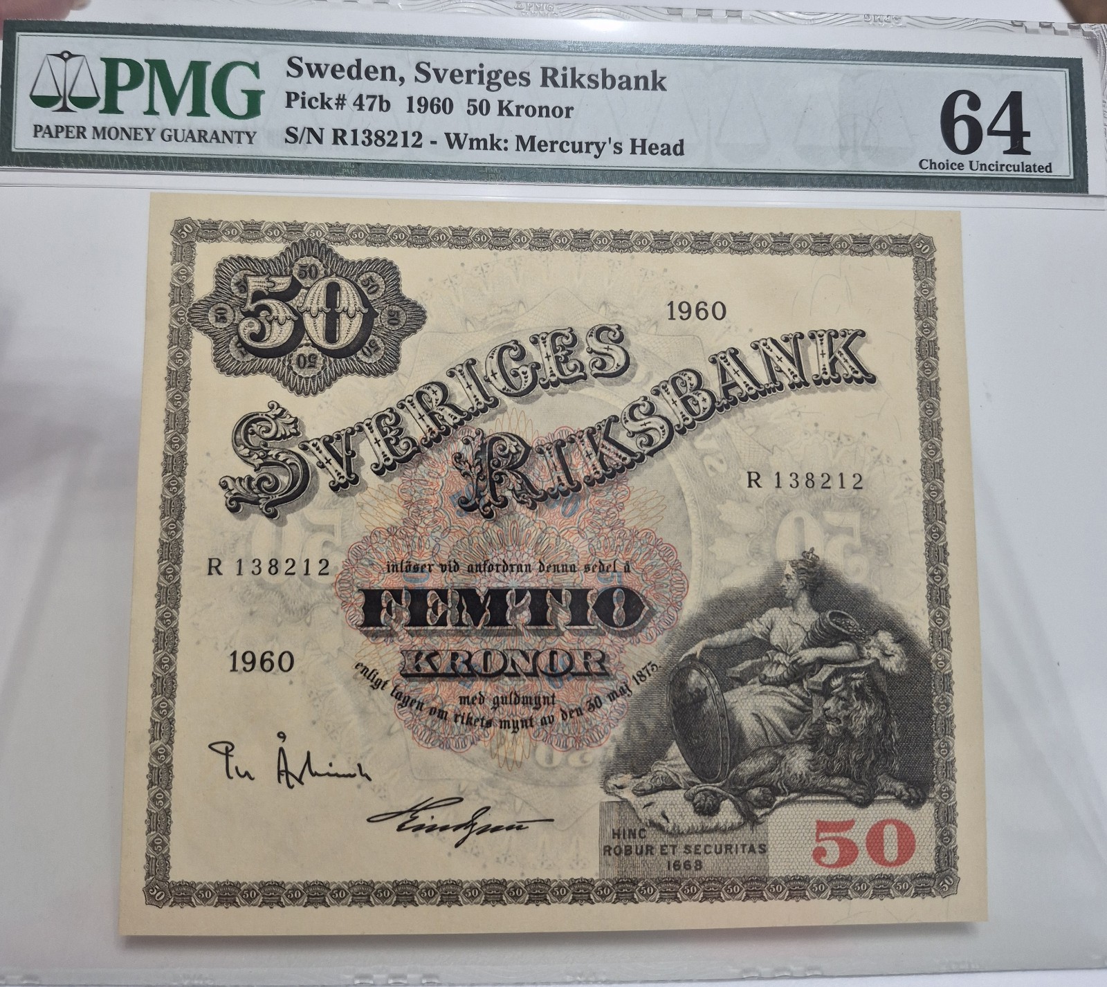 1960 Sweden 50 Kronor Pick#47b PMG Certified 64 Choice Uncirculated