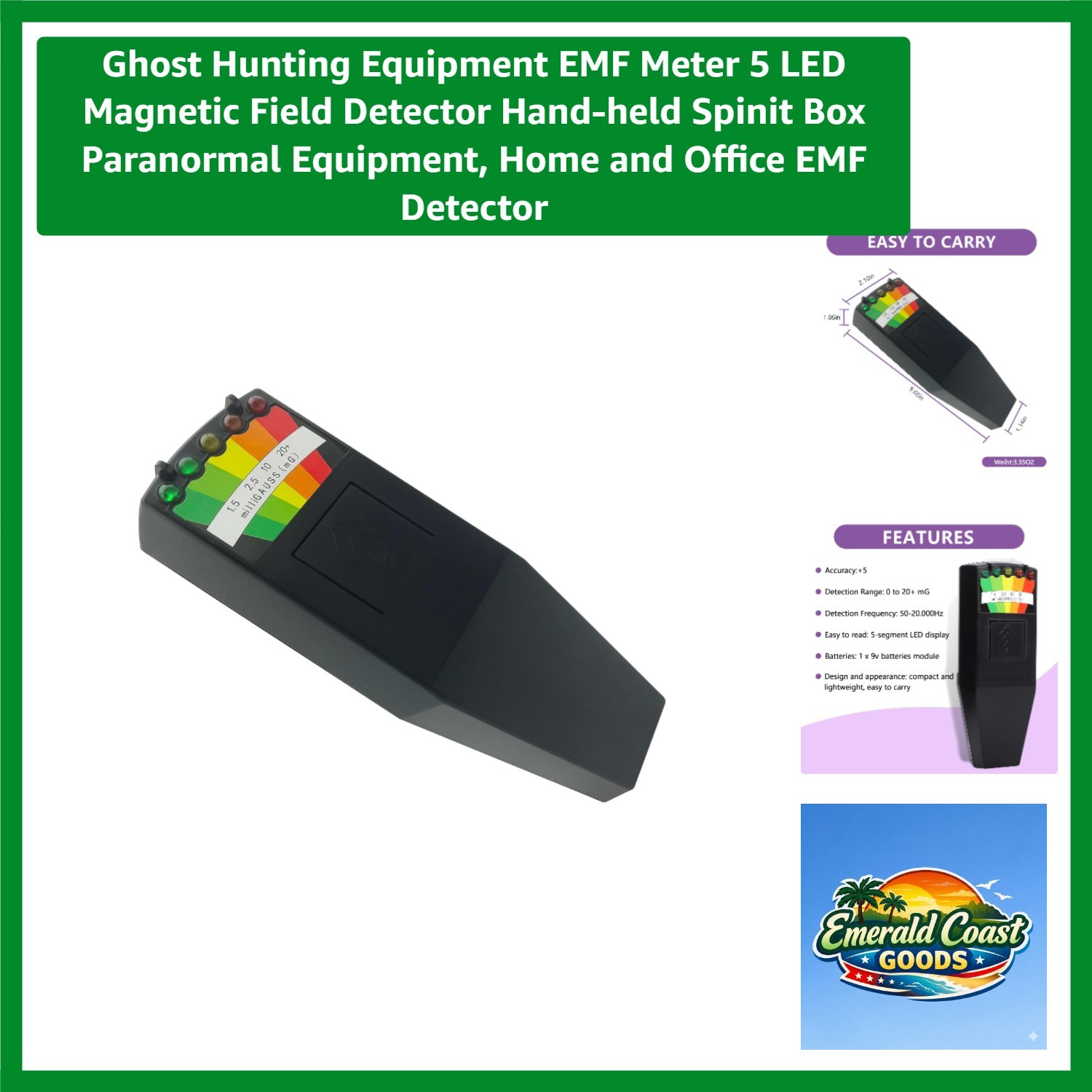 5 LED EMF Detector - Compact Handheld Ghost Hunting Equipment & Paranormal Tool