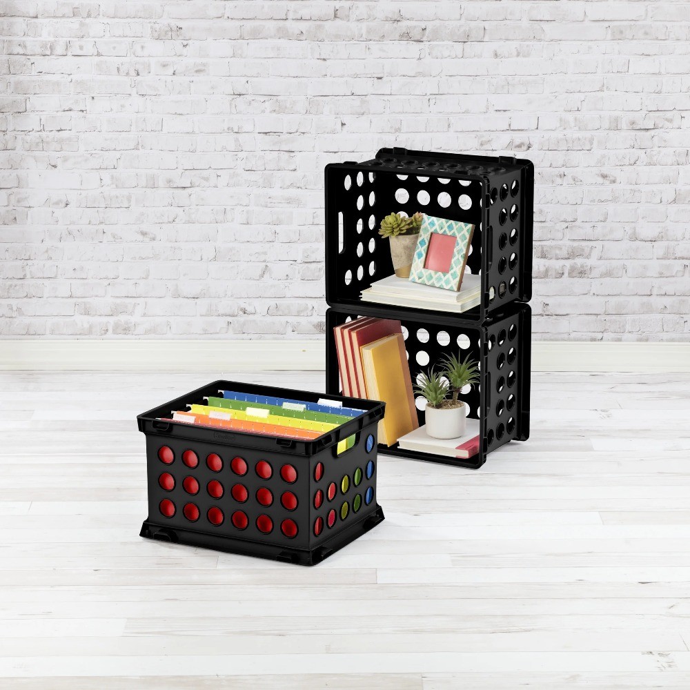(6 pack) File Crate, Versatile Plastic Storage Bin with Through Handles