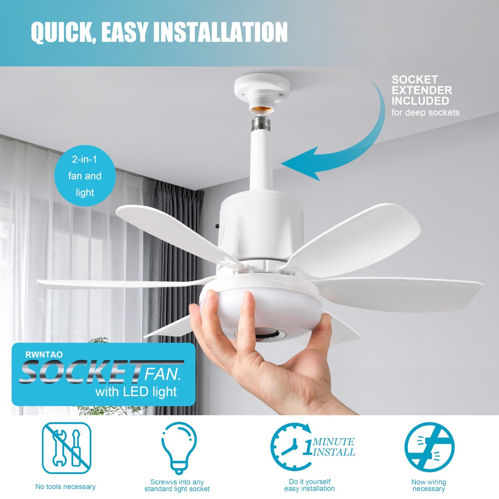 Remote Control Ceiling Fan Light with Bluetooth Speaker, RGB Colors, 3 Speeds, E
