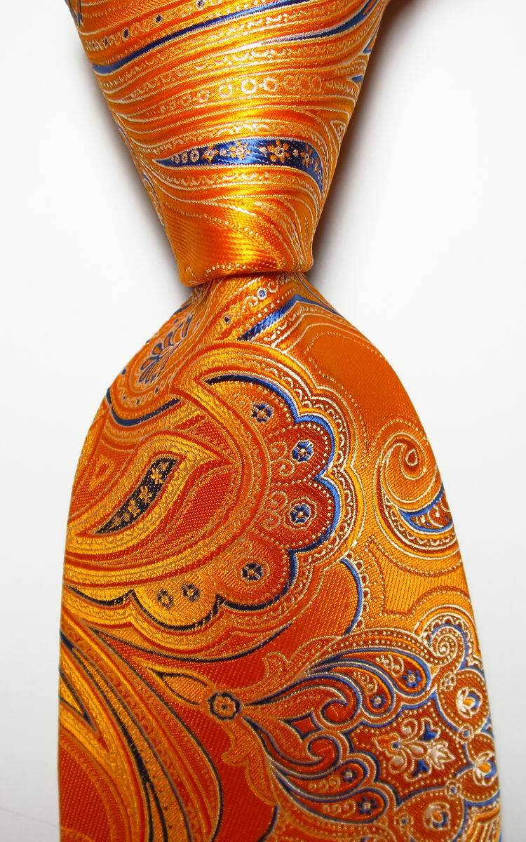 New Classic Paisley Gold Yellow Blue JACQUARD WOVEN Silk Men's Tie Necktie