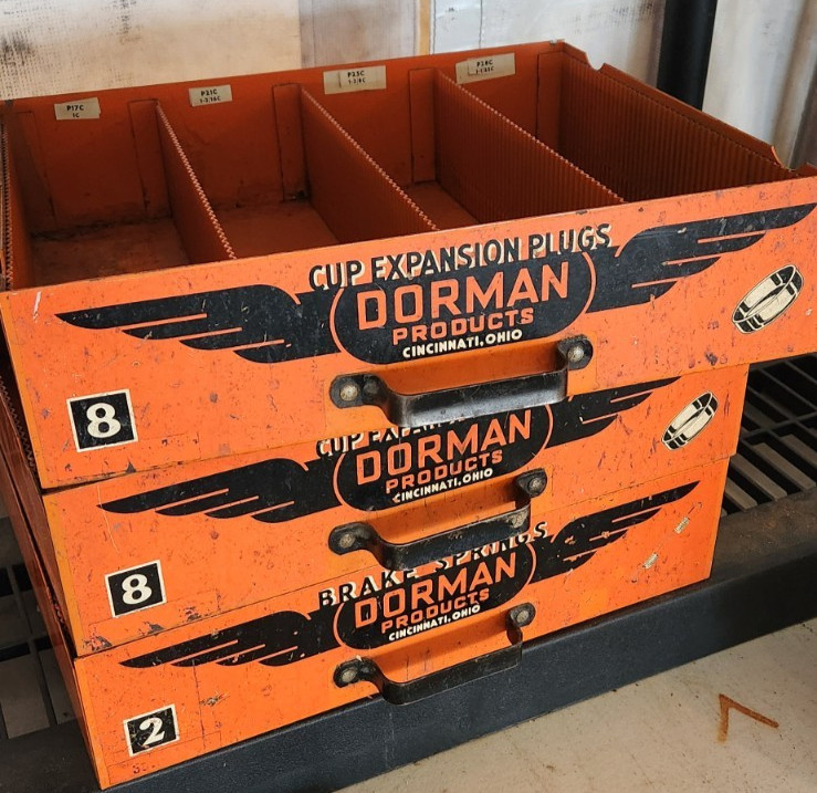 Vintage Dorman Cup Expansion Plugs Steel Orange Cabinet Organizer  Drawer NICE !