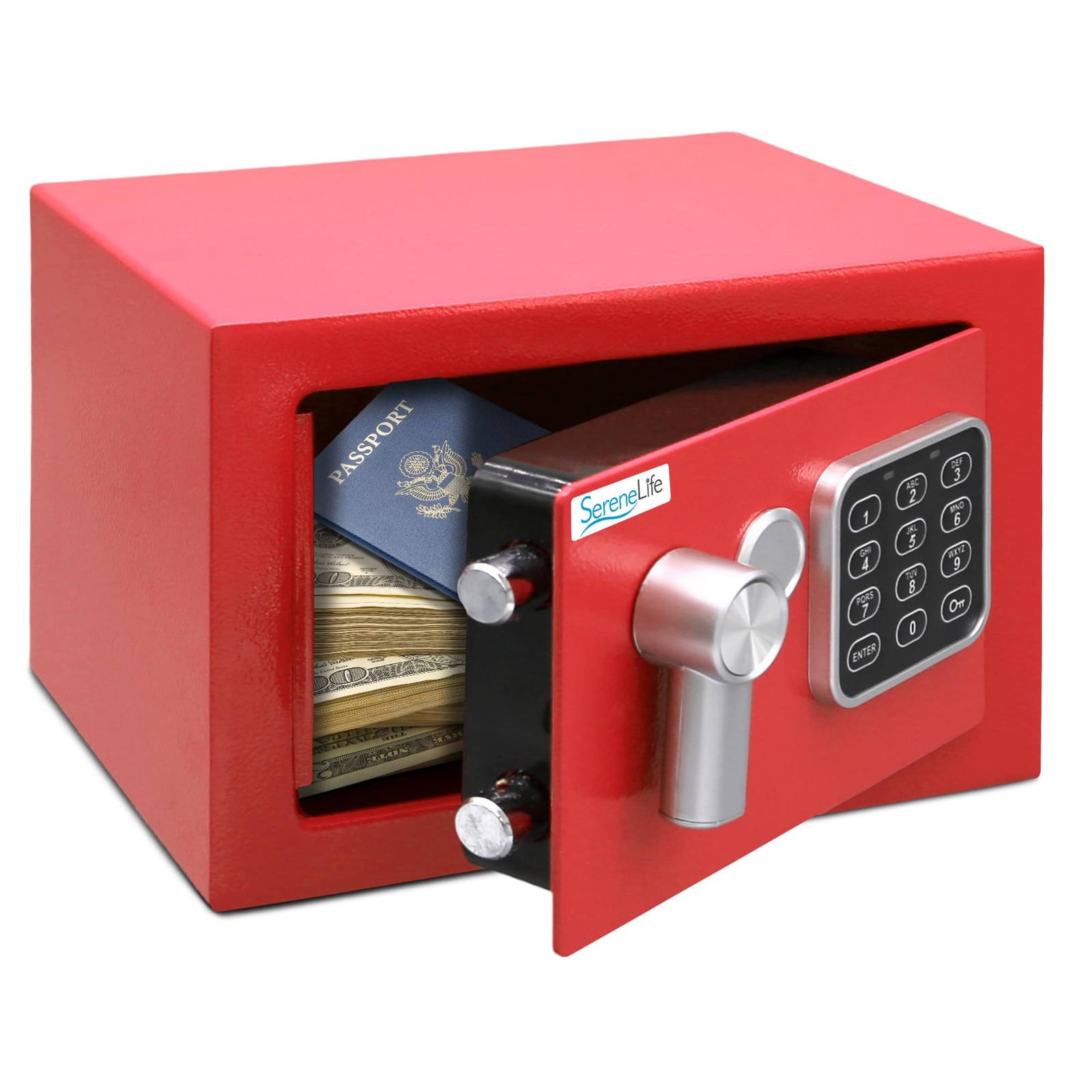 SereneLife Premium Steel Digital Safe Box - Secure Storage - Red