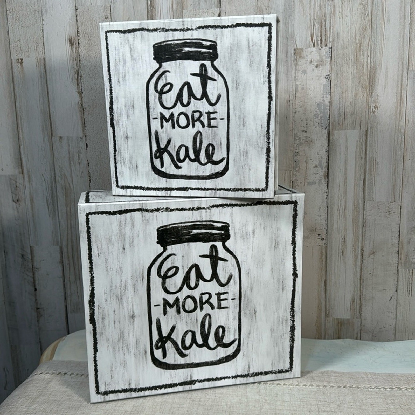 Set of 2 “Eat More Kale” Decor Kitchen Nesting Boxes with Flaws