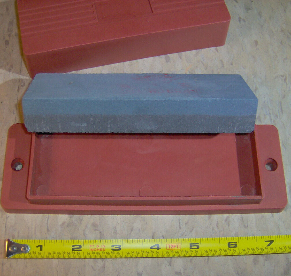 6" WhetStone rock + Brick Red Plastic Storage Case Sharpen Knife Diamond Brand