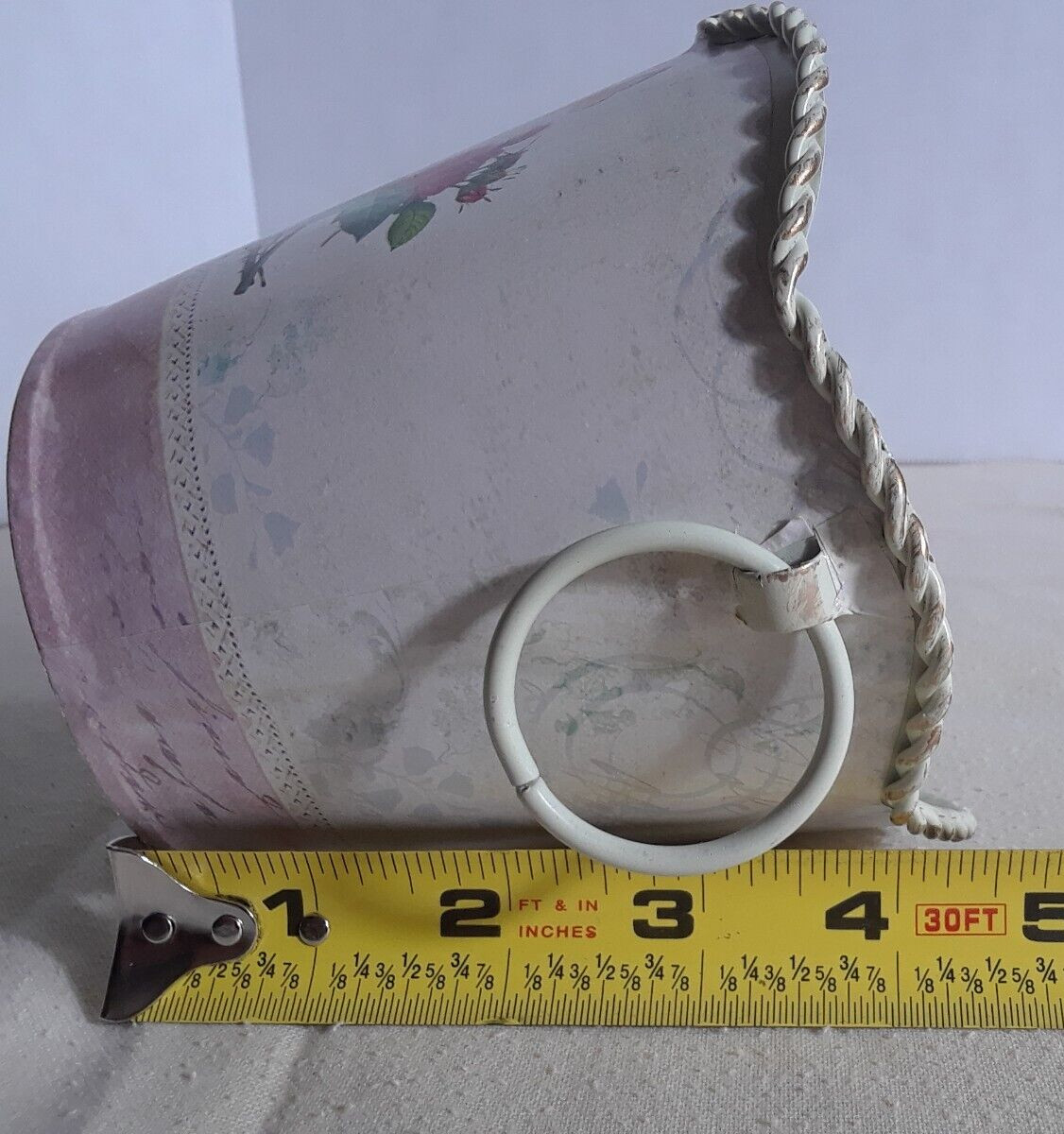 Vintage Tin Porte de Jardin Side Handles Shabby Chic Basket 4.25 in Tall