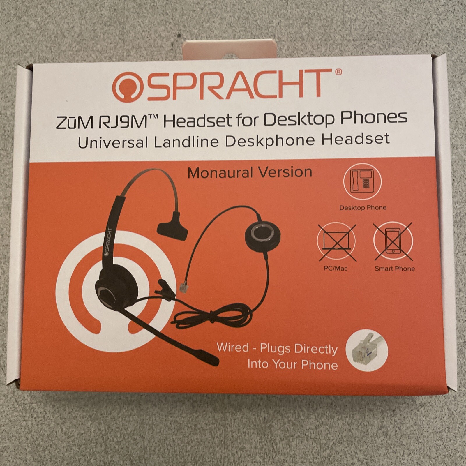 Spracht ZUM RJ9M Noise-Canceling Mono Deskphone On Ear Headset RJ-9 (ZUMRJ9M)
