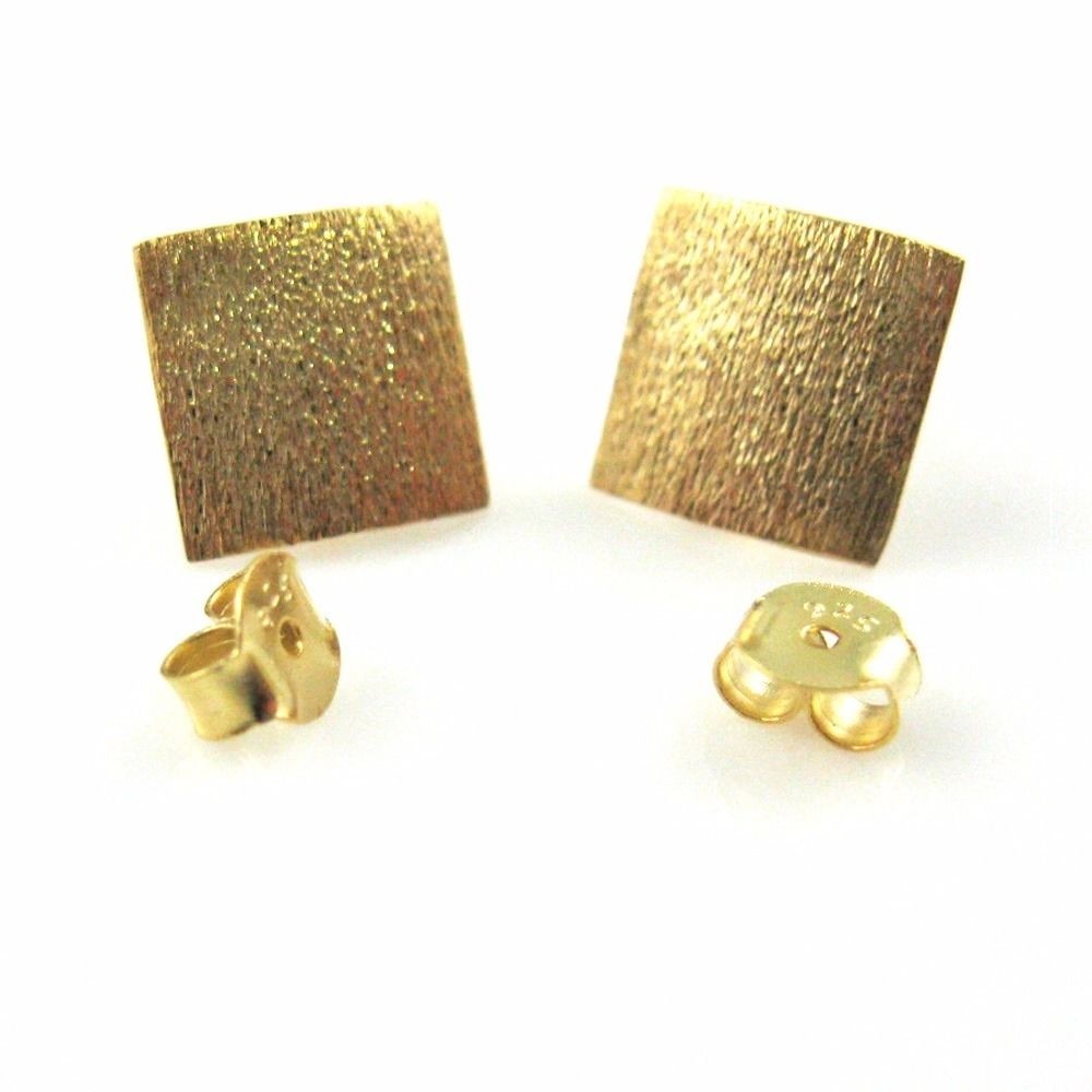 Gold plated Sterling Silver Earrings Findings, Textured Tiny Square- 10mm-1 pair