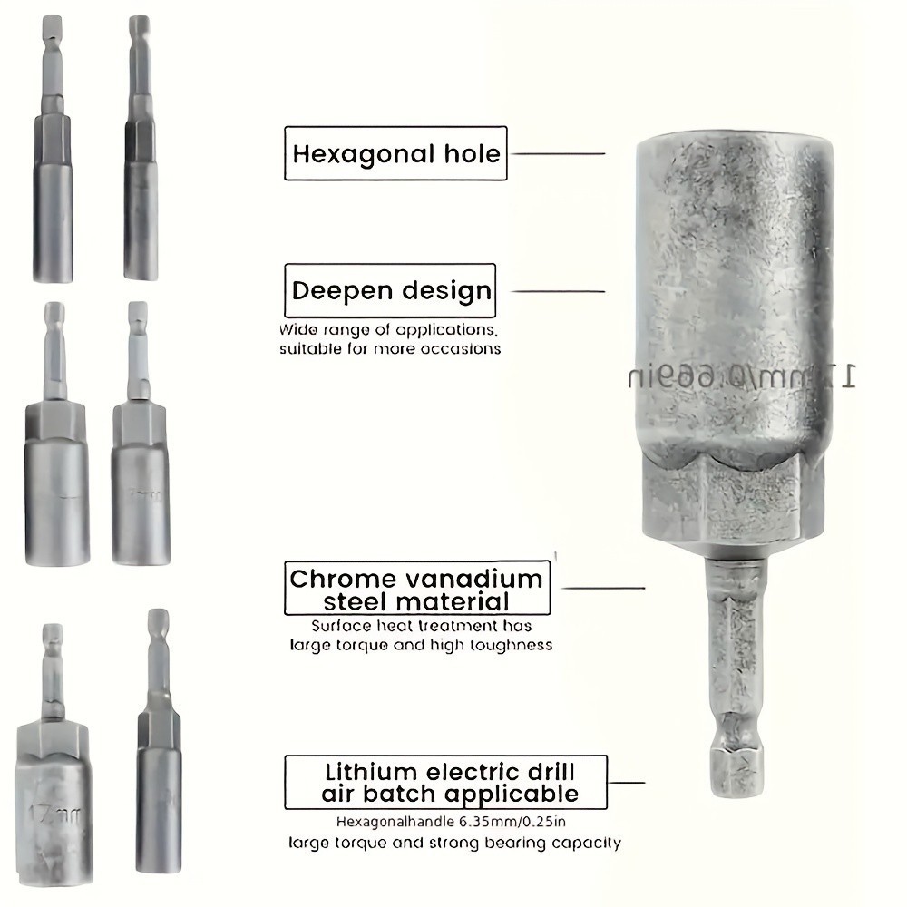 Hex Socket Drill Bit Set - 1/4'' Hex Drive for Bolts & Nuts, Multiple Sizes