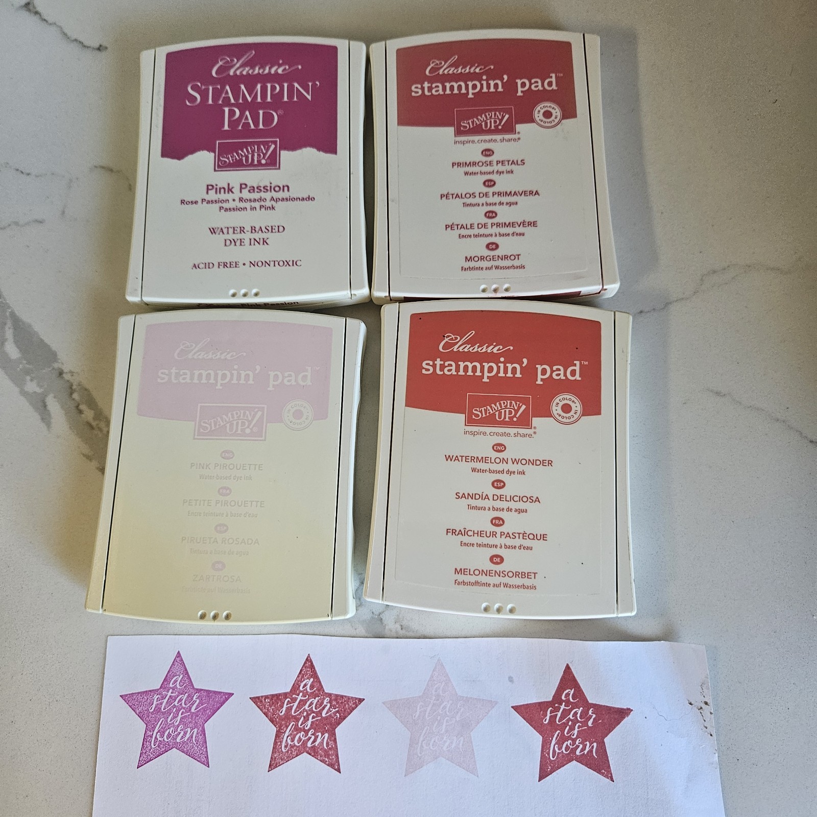 Set/4 Retired Stampin' Up! Classic Ink Pads Pink Pass. Primrose, Pink Pir,...
