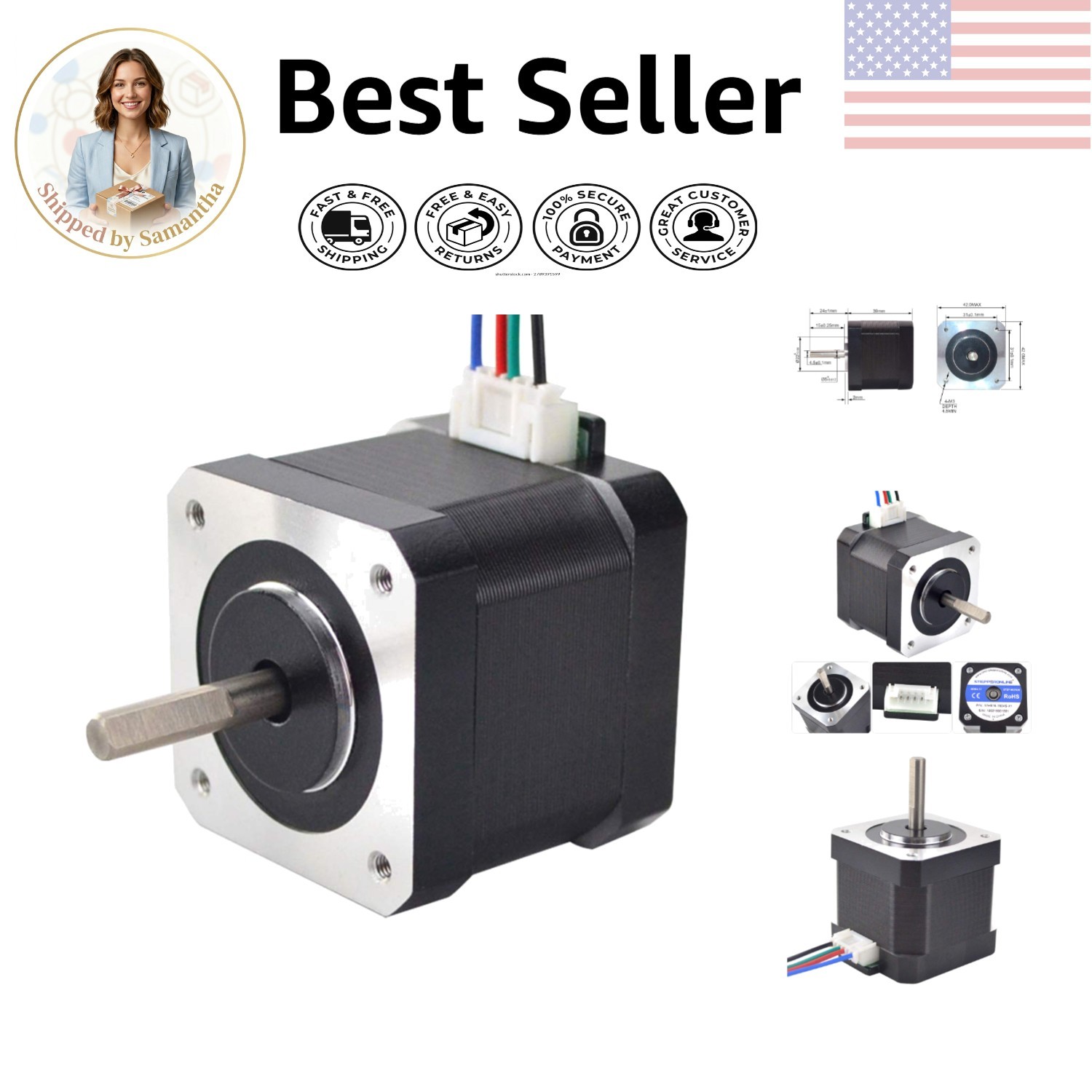 High Torque Nema 17 Stepper Motor 1.5A with 1m Cable for DIY CNC & 3D Printing