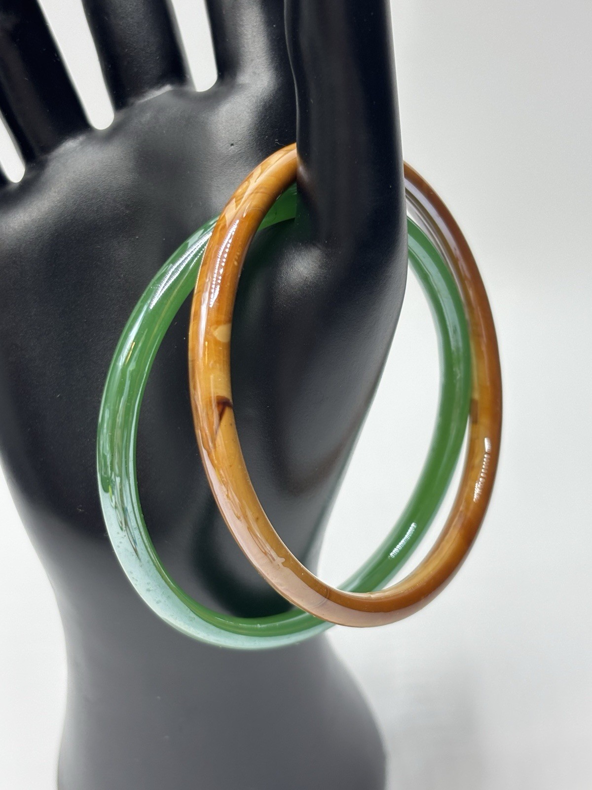 (2) Art Glass Bangle Bracelets Stackable Multi-Colored Brown Green Fashion