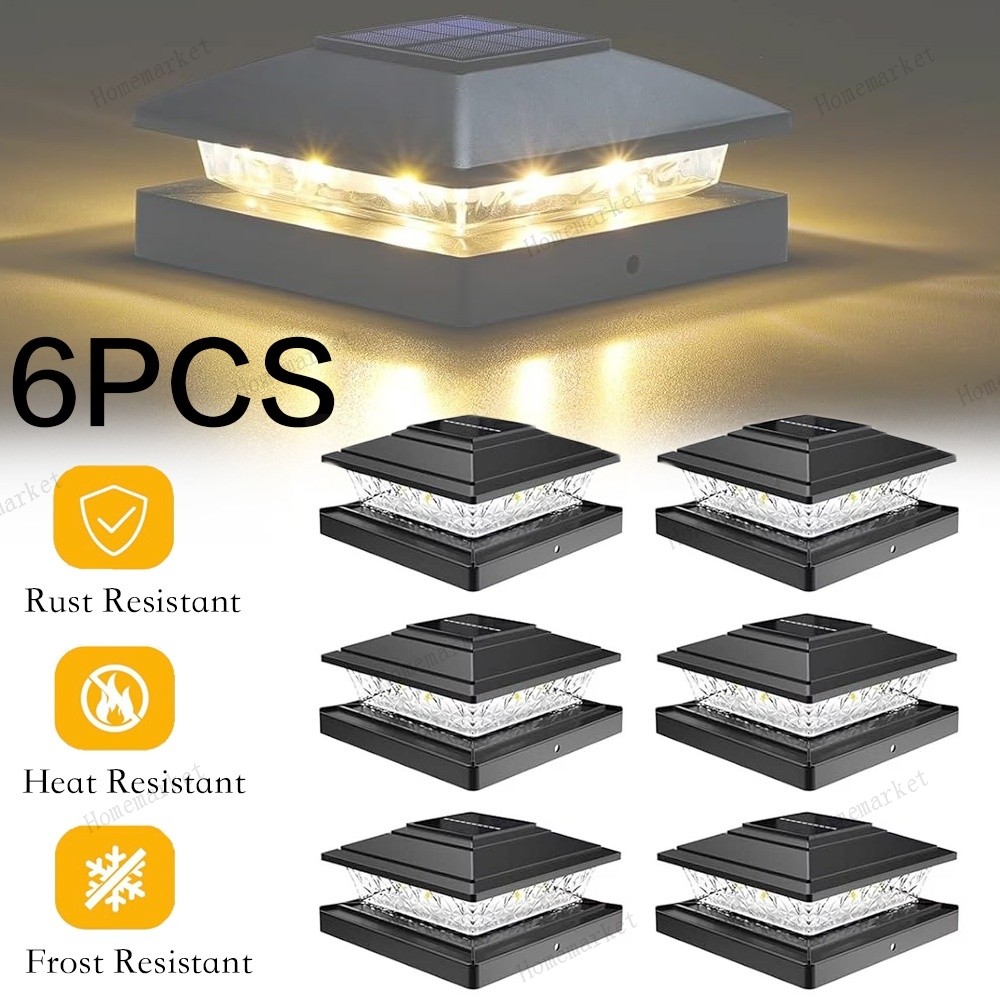 6Pcs Solar Post Cap Light For 4x4 Outdoor Waterproof LED Deck Fence Light