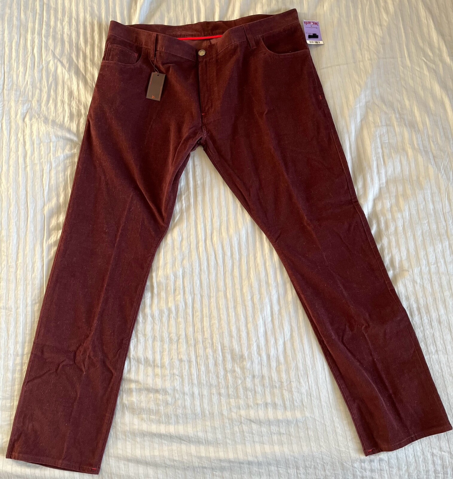 NWT ISAIA NAPOLI Men’s Burgundy Corduroy 5-Pocket Pants US40/EU58 Made in ITALY