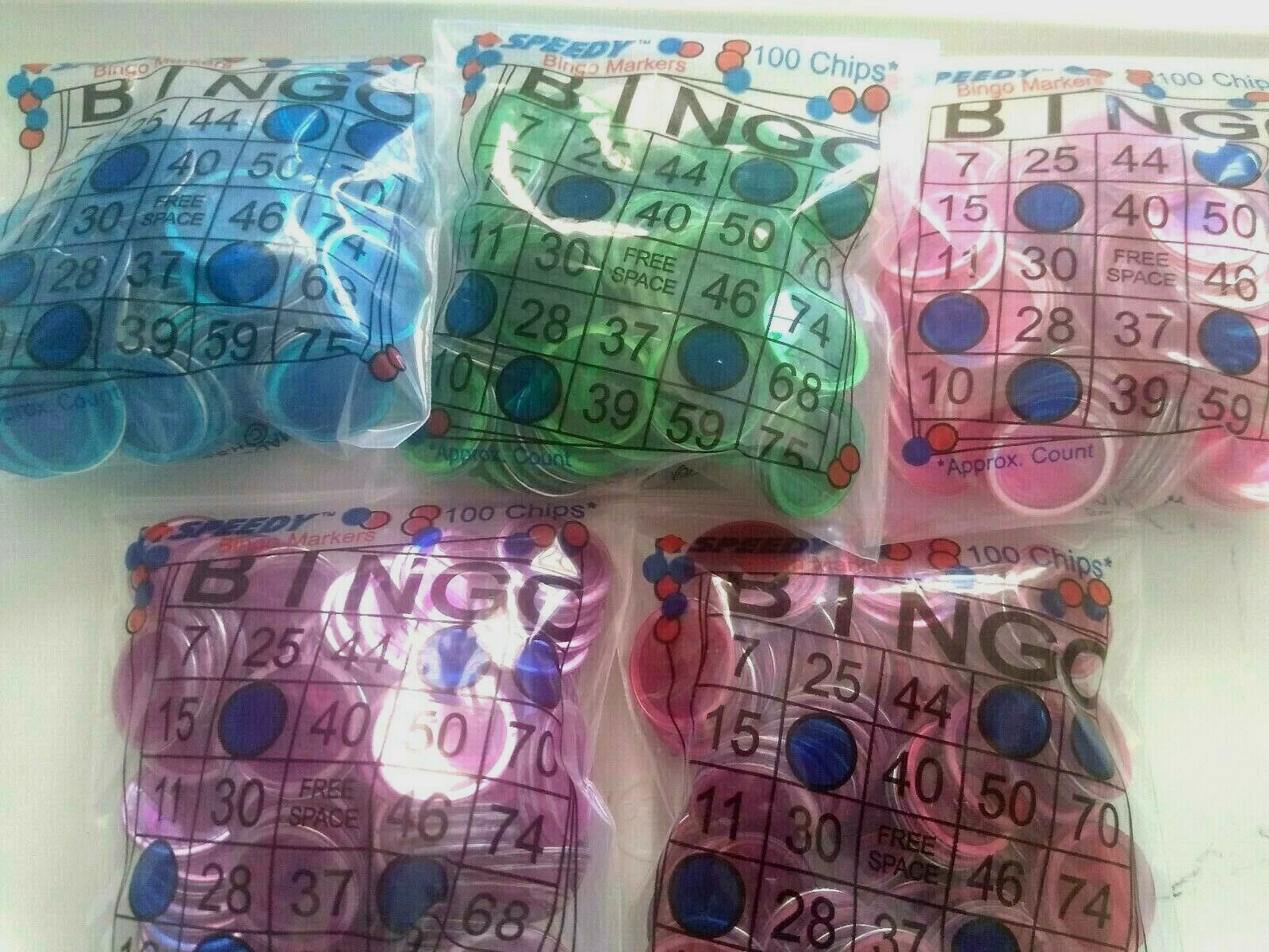 500 Magnetic Bingo Chips Blue Green Pink Purple Red 100 Each Of 5 Colors