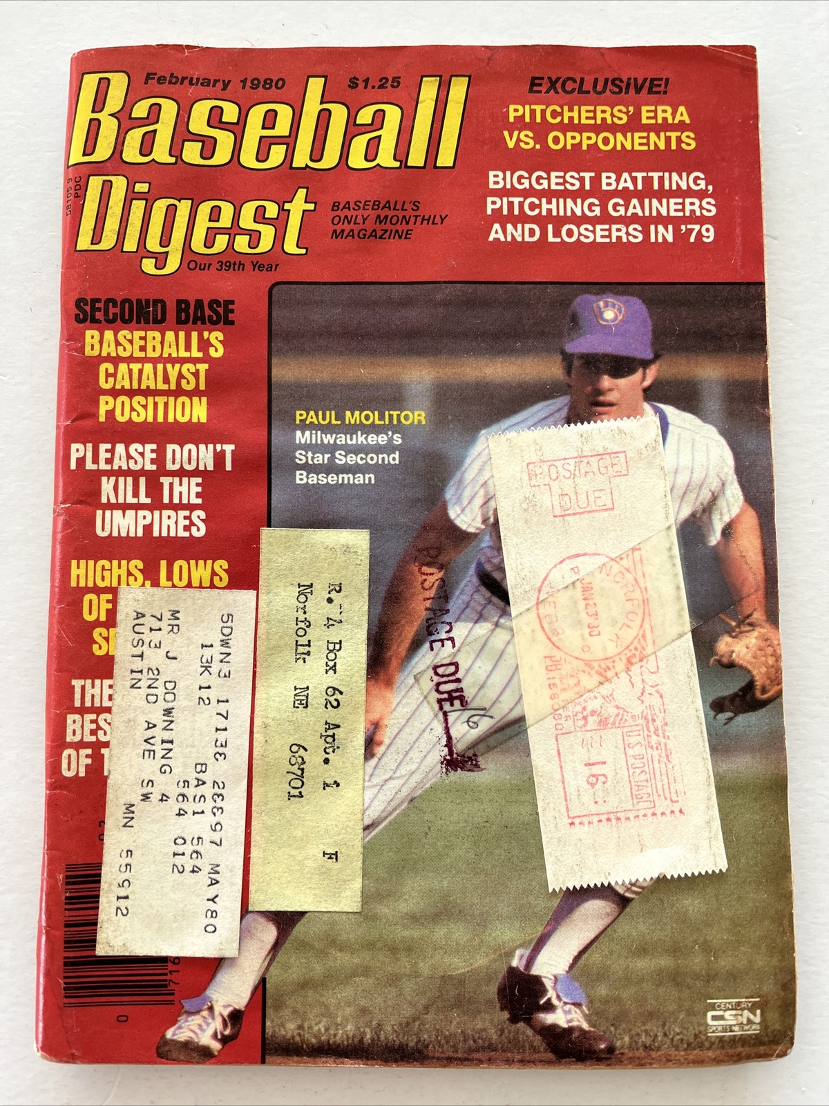 Baseball Digest Magazine February 1980 Milwaukee Brewers , Paul Molitor (B6)