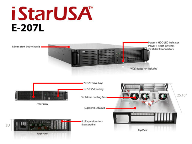 iStarUSA E-207L 2U E-ATX 7 x 3.5" Bays Rackmount Chassis