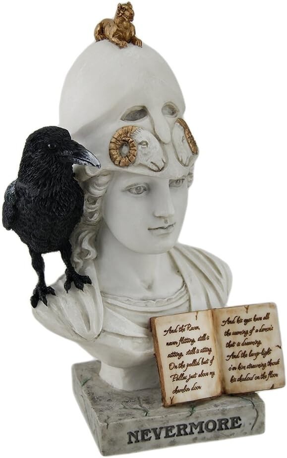 The Raven - Nevermore On Pallas Athena Bust Polystone Figurine Home Decor