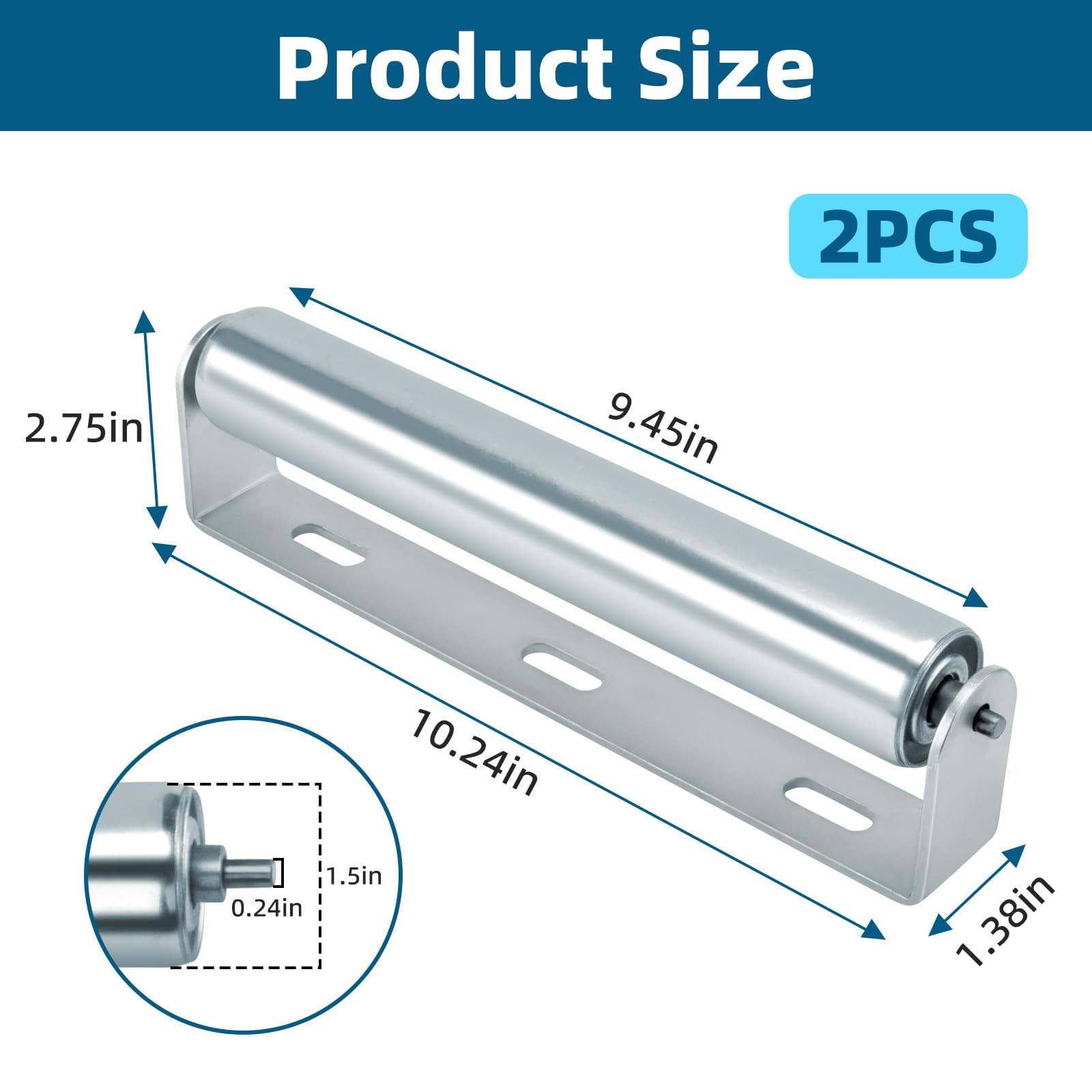 2 Pack Conveyor Long Roller and Bracket Set 10-inch, 1.5-inch Diameter Silver