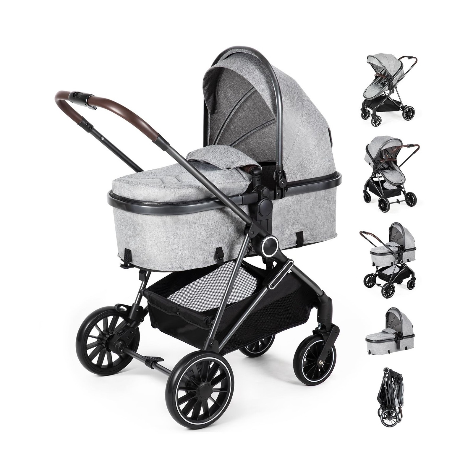 2-in-1 Baby Stroller with Bassinet Mode - Folding Infant Newborn Pram with Re...