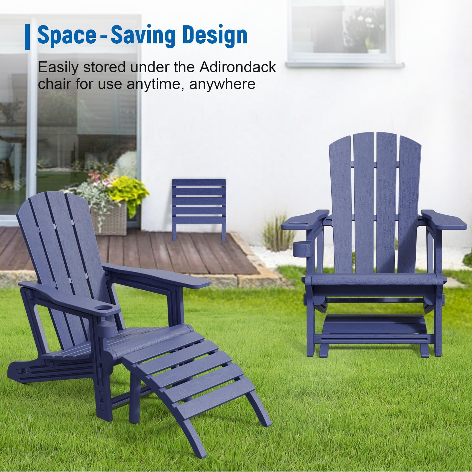 Adirondack Ottoman, HDPE Plastic Adirondack Chair Footstool, All Weather Outd...