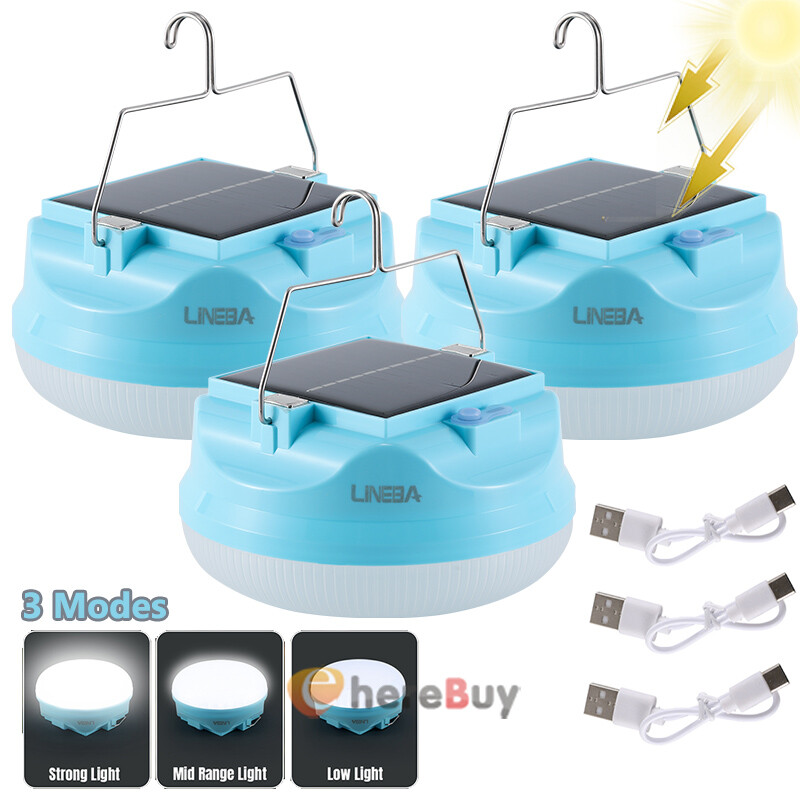 Camping Solar Tent Light Rechargeable LED Flashlight Power Torch Lantern Lamps