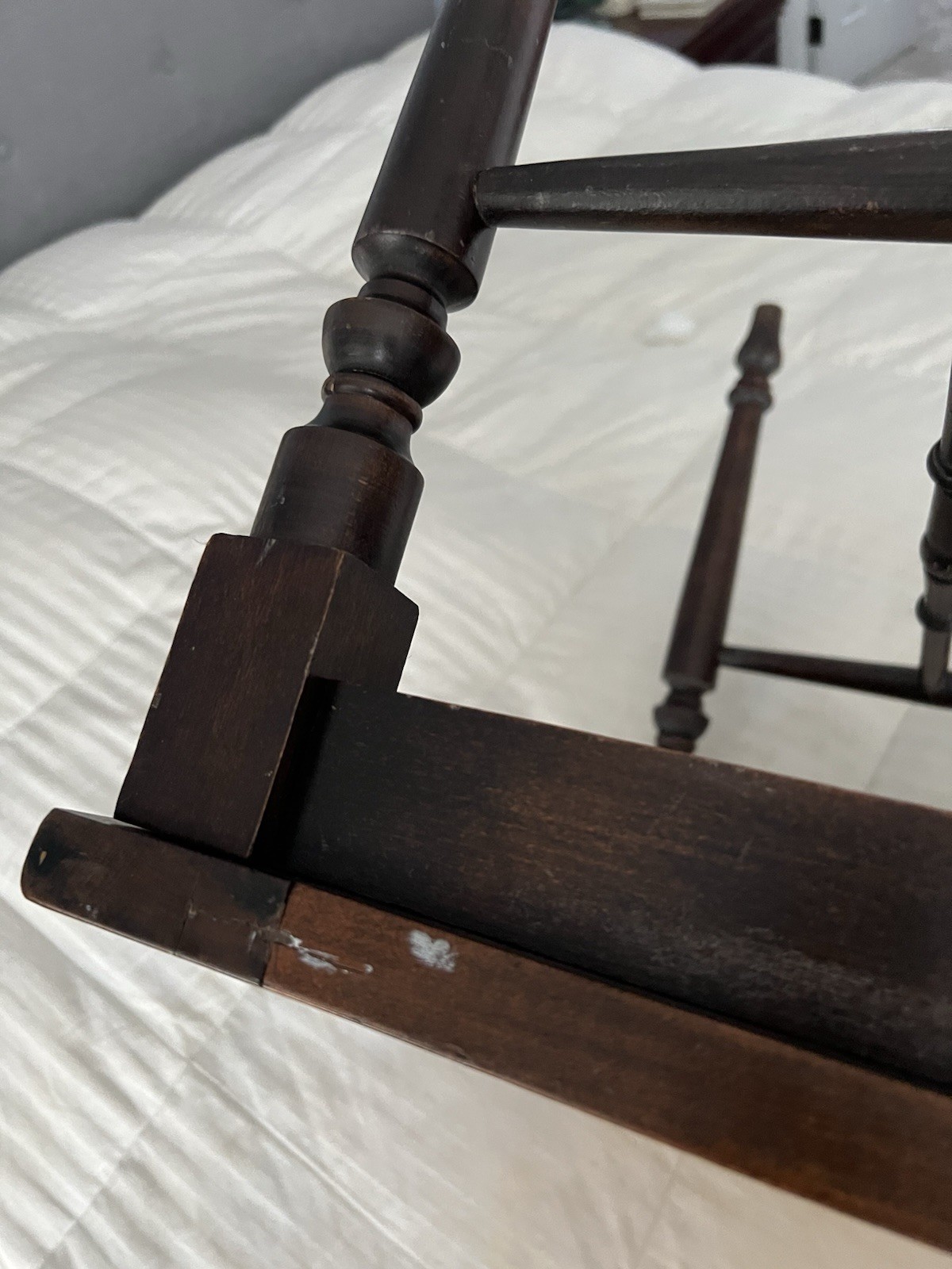 VTG Solid Walnut Vanity Bench Piano Stool Cane Bottom Turned Legs