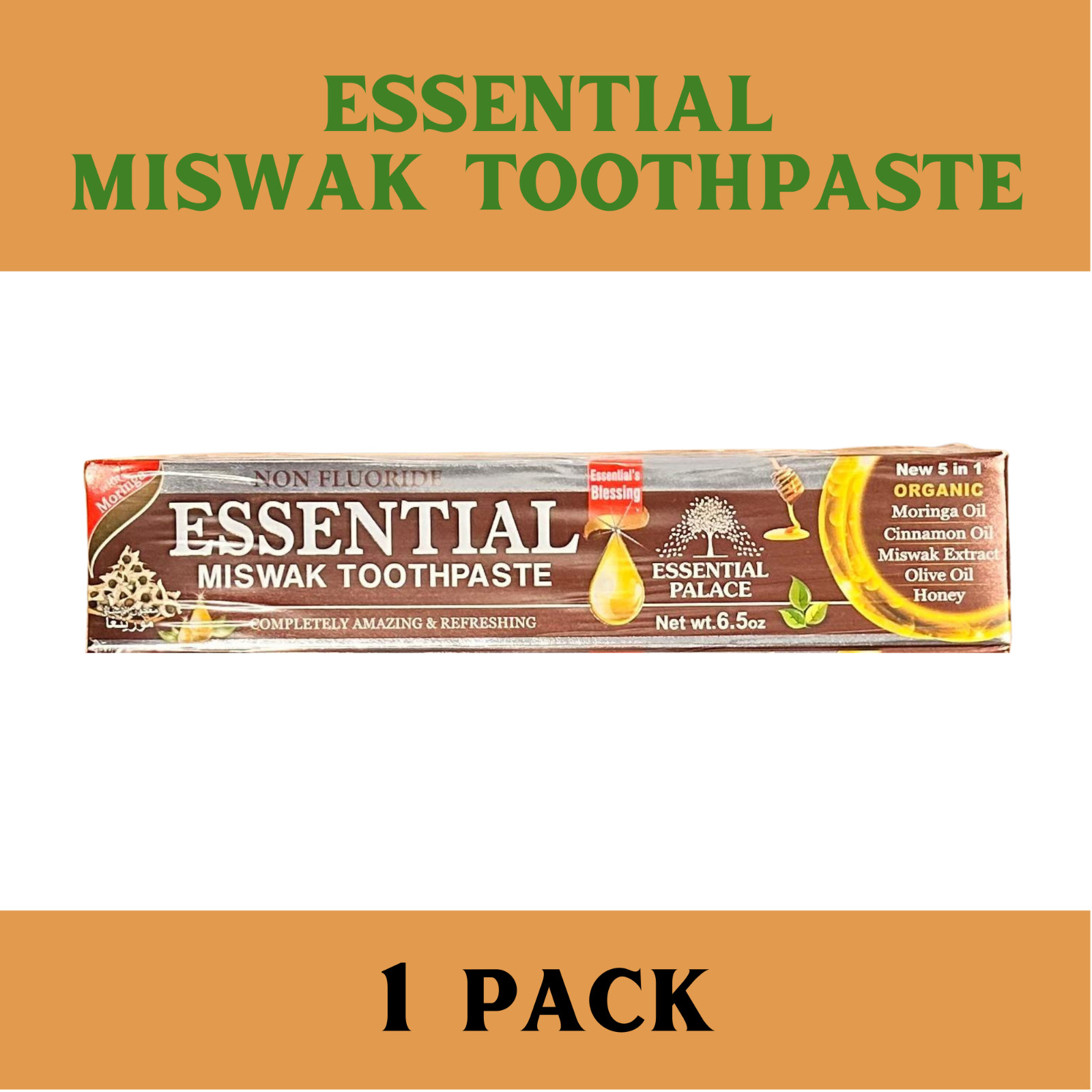 New 5 in 1 Essential MISWAK Toothpaste, Fluoride Free 6.5 oz each