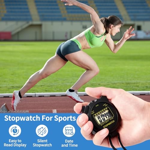 Digital Stopwatch Timer - Large Display with Clock and Date - No Alarm Function