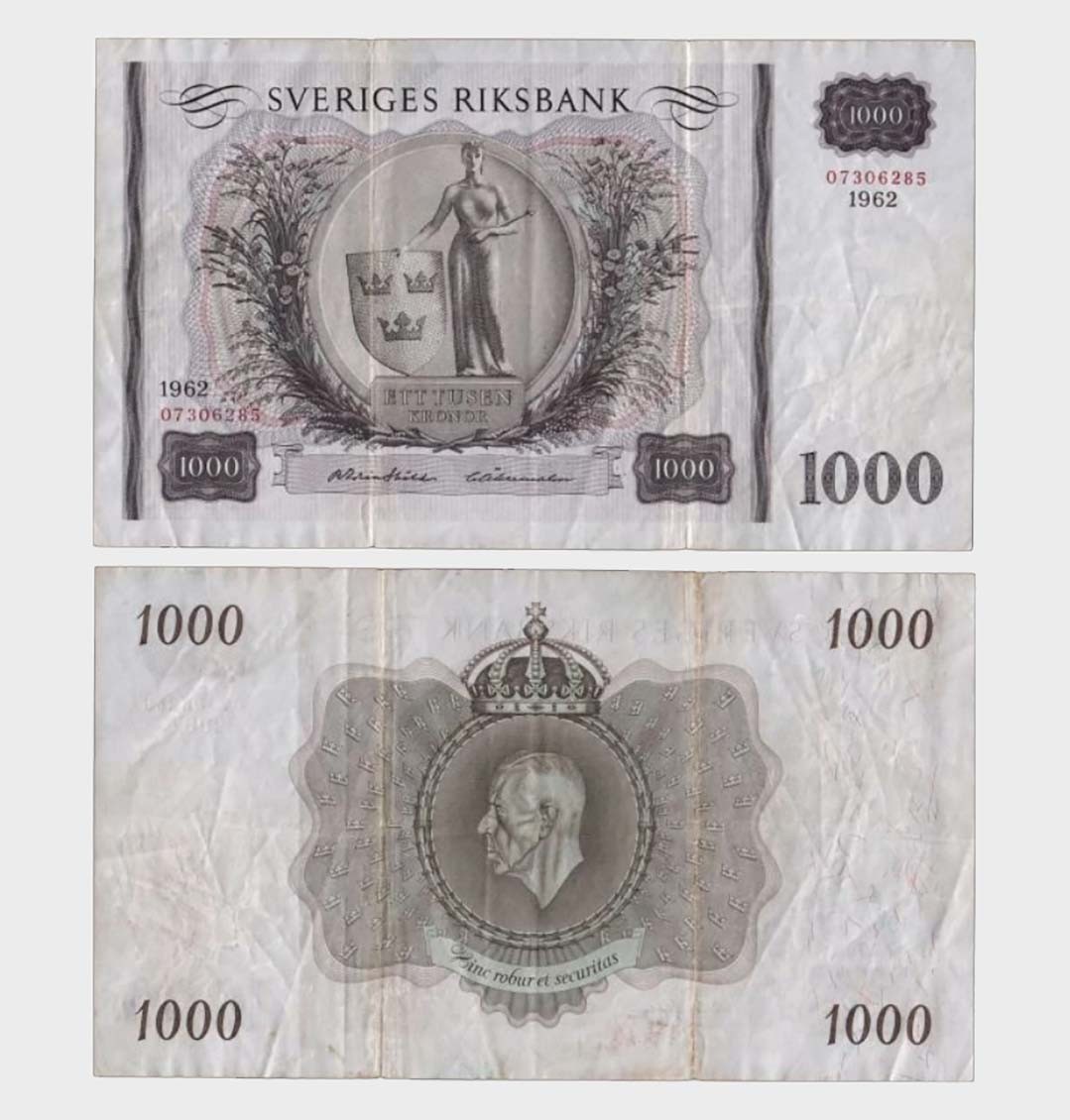 Sweden - 1962 - 1000 Kronor - "VG+"  #CO8122