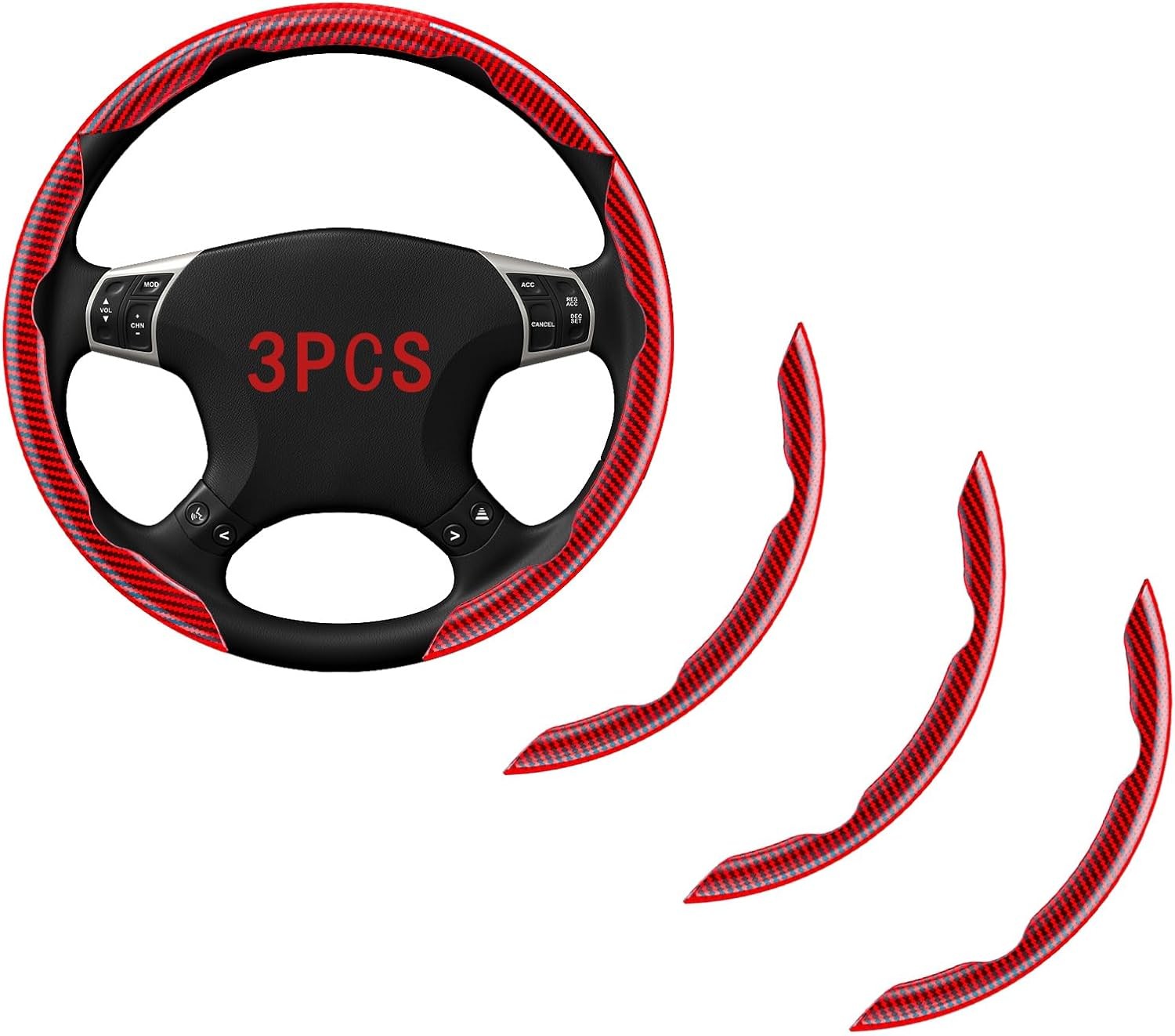FOAN Steering Wheel Covers, 3PCs Carbon Fiber Anti-Skid Clip on Car Steering Whe