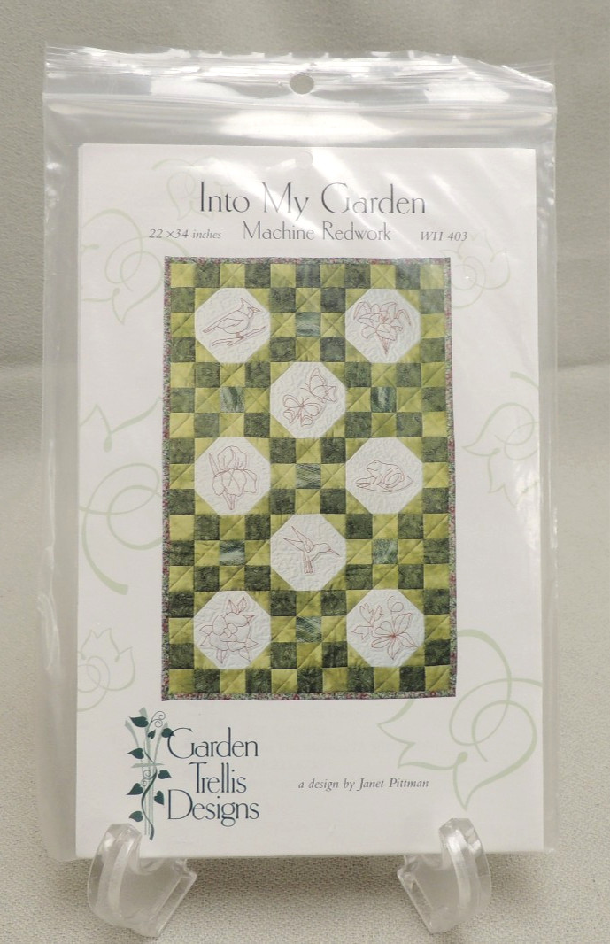 Quilt Pattern Machine Redwork "Into My Garden" - Wall Quilt 22" x 34"