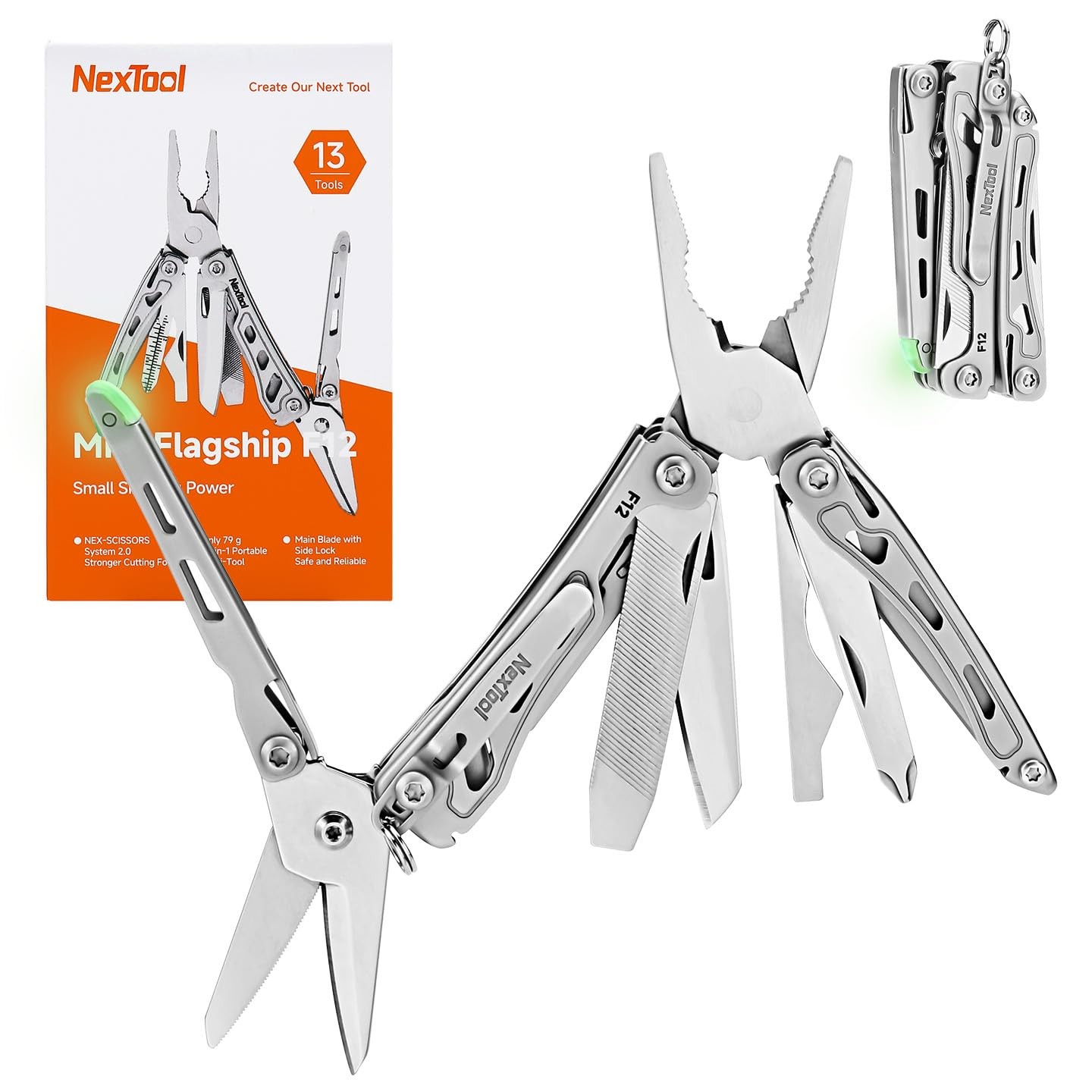 F12 Mini Multitool, 13-in-1 Keychain Multitool with Serrated Scissors, File a...