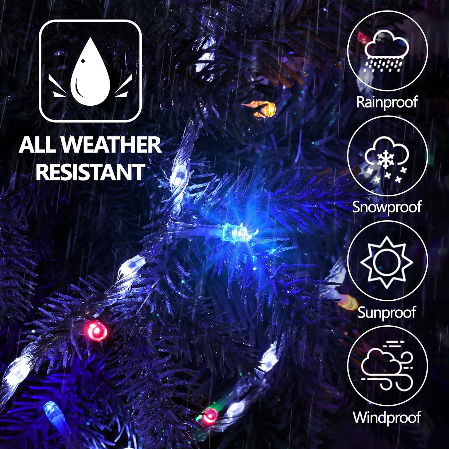 30FT String Lights 240 LEDs Water Flowing Multicolor String Lights W/ 8 Basic