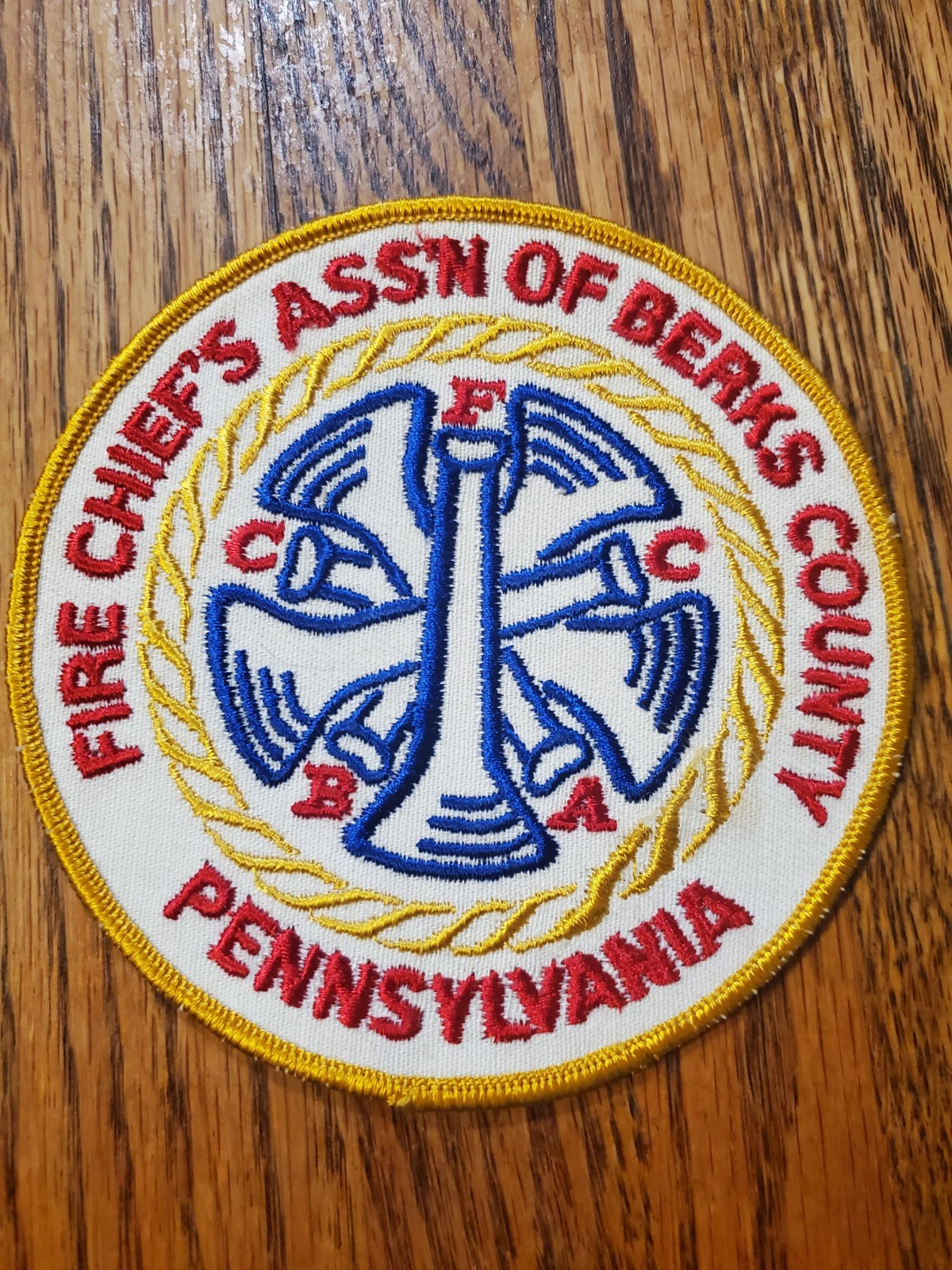 Vintage Fire Chiefs Association of Berks County, Pennsylvania, shoulder patch.