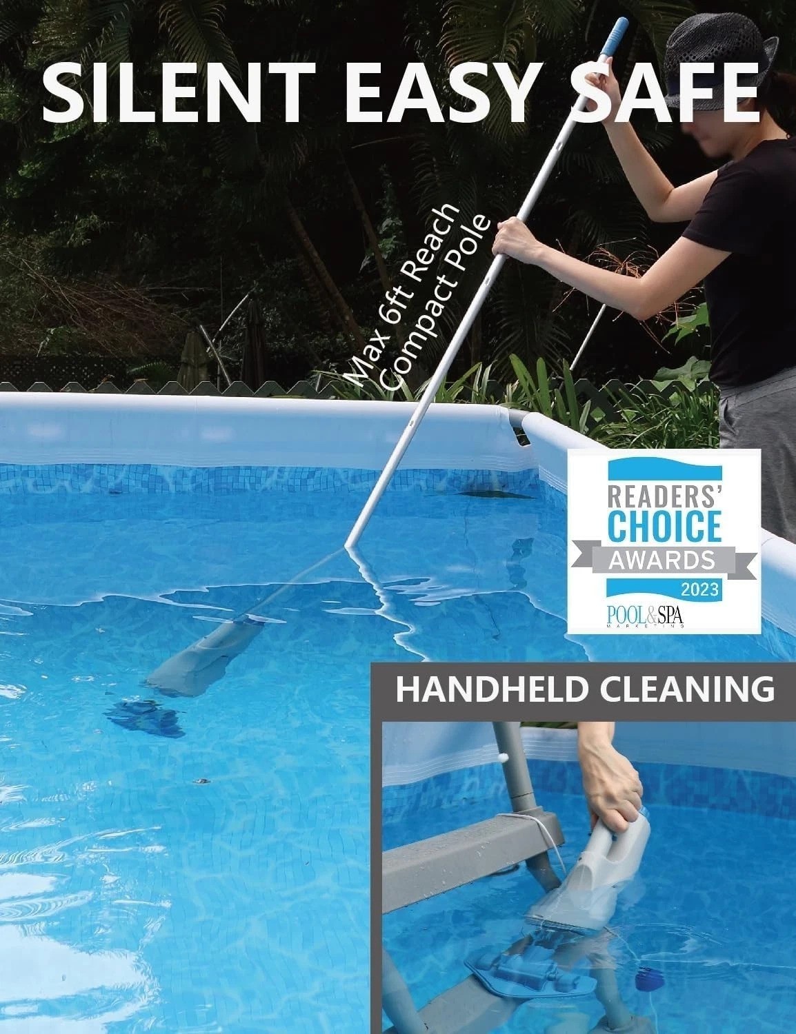 Portable Pool Vacuum for Above Ground Pools, 60min Runtime