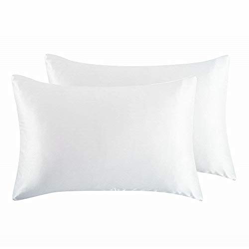 Juwenin Bedding,Luxury Satin Pillowcase with Zipper Standard(20''x26'') White