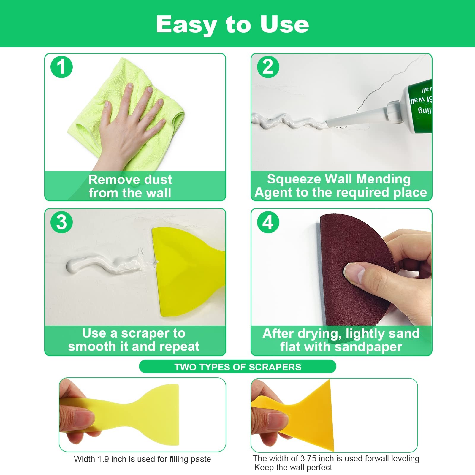 Drywall Repair Kit, 2 Pcs Spackle Wall Patch Kit with Scraper, 2 Pack