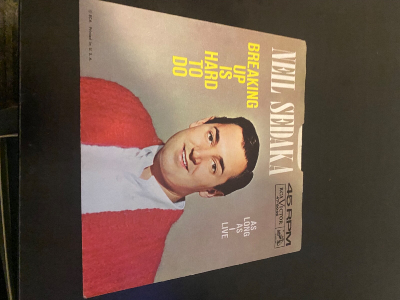 Neil Sedaka 45 RPM 7"  Picture Sleeve - Breaking Up Is Hard To Do-No Vinyl - VG+