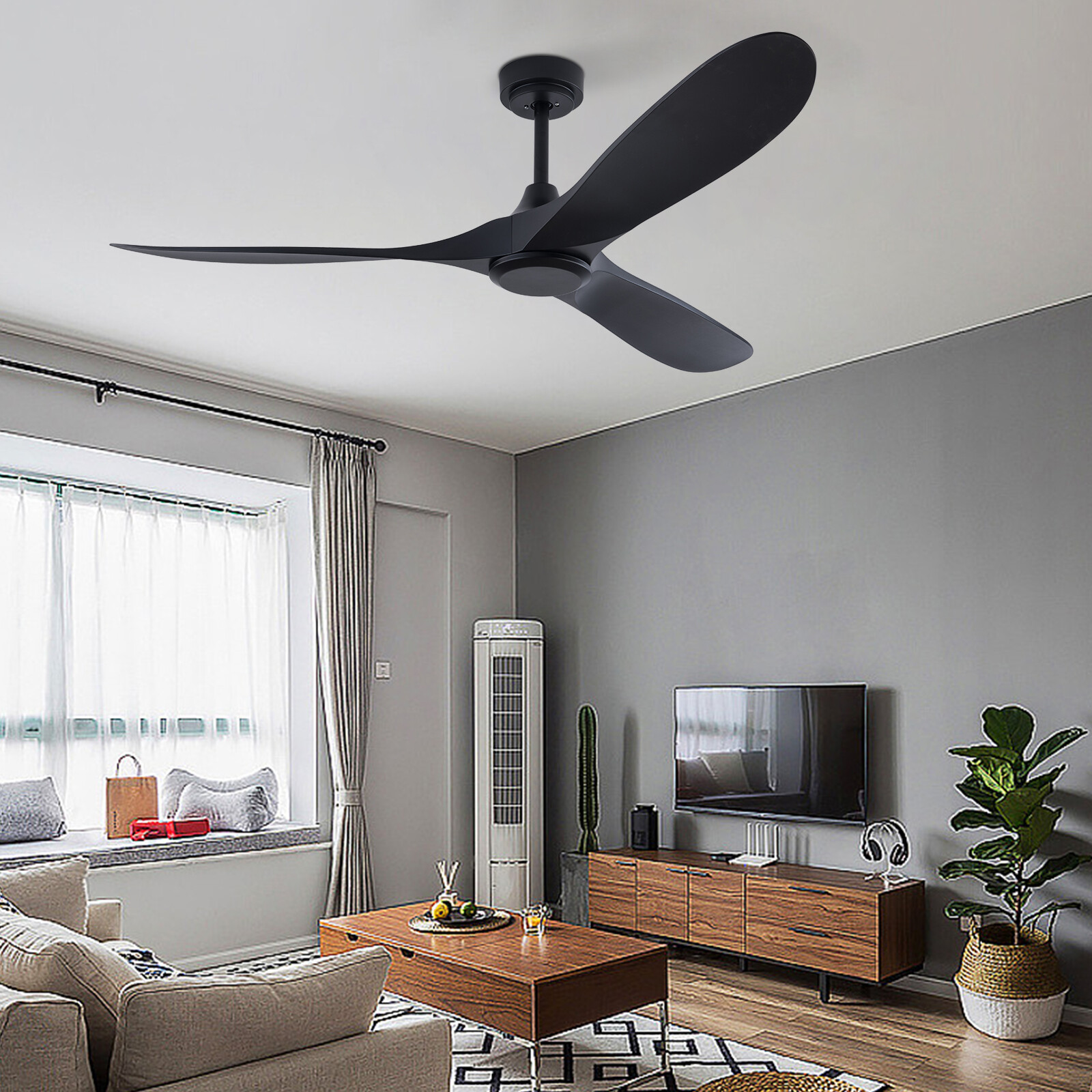 52" Flush Mount Solid Wood Ceiling Fan with Light 3 Speed Quiet DC Motor 3 CCT