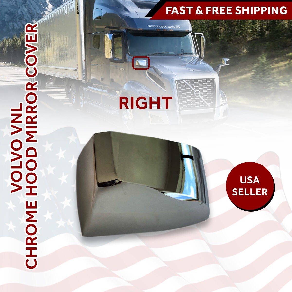 VOLVO VNL Hood Mirror Chrome Cover Right Passenger Side 2016 2023
