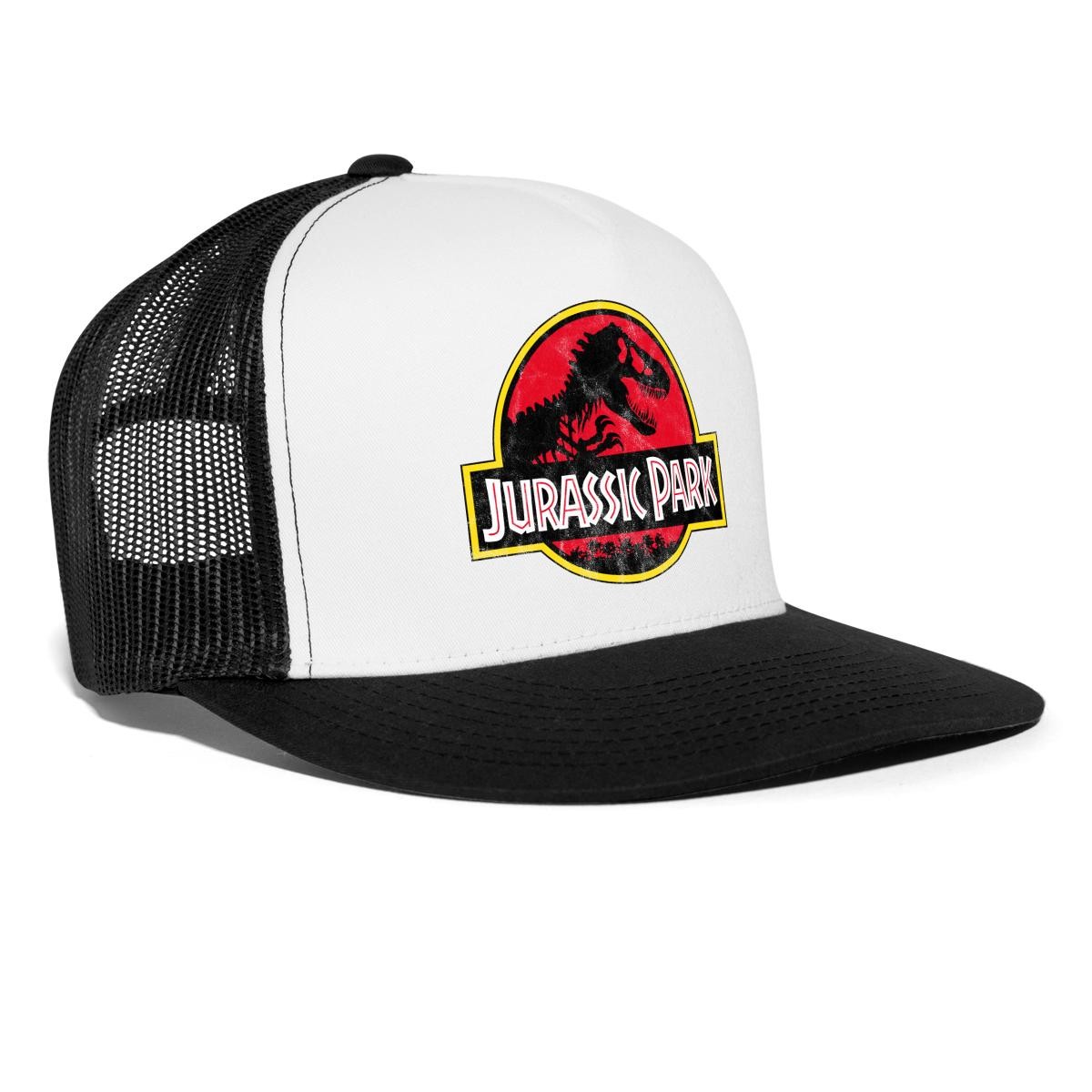 Jurassic Park Classic Logo In Red With T-Rex Trucker Hat