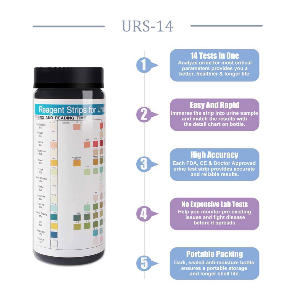 100PCS/Box URS-14 PH Test Strips Urinalysis Urine Analysis Test Reagent Strip US