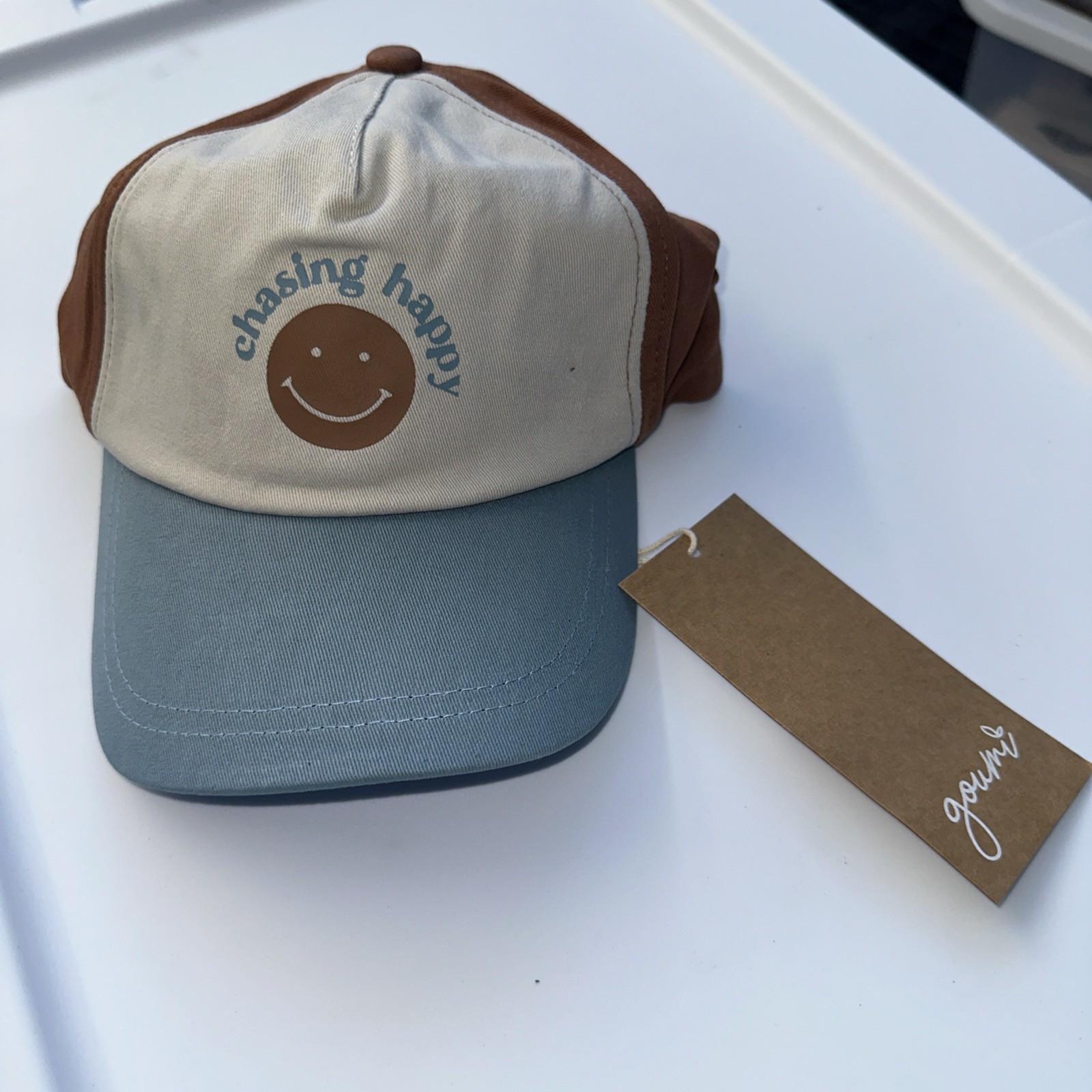 GOUMI KIDS Kids Ball Cap Chasing Happy 22”-23” Organic Unisex big kid or even U