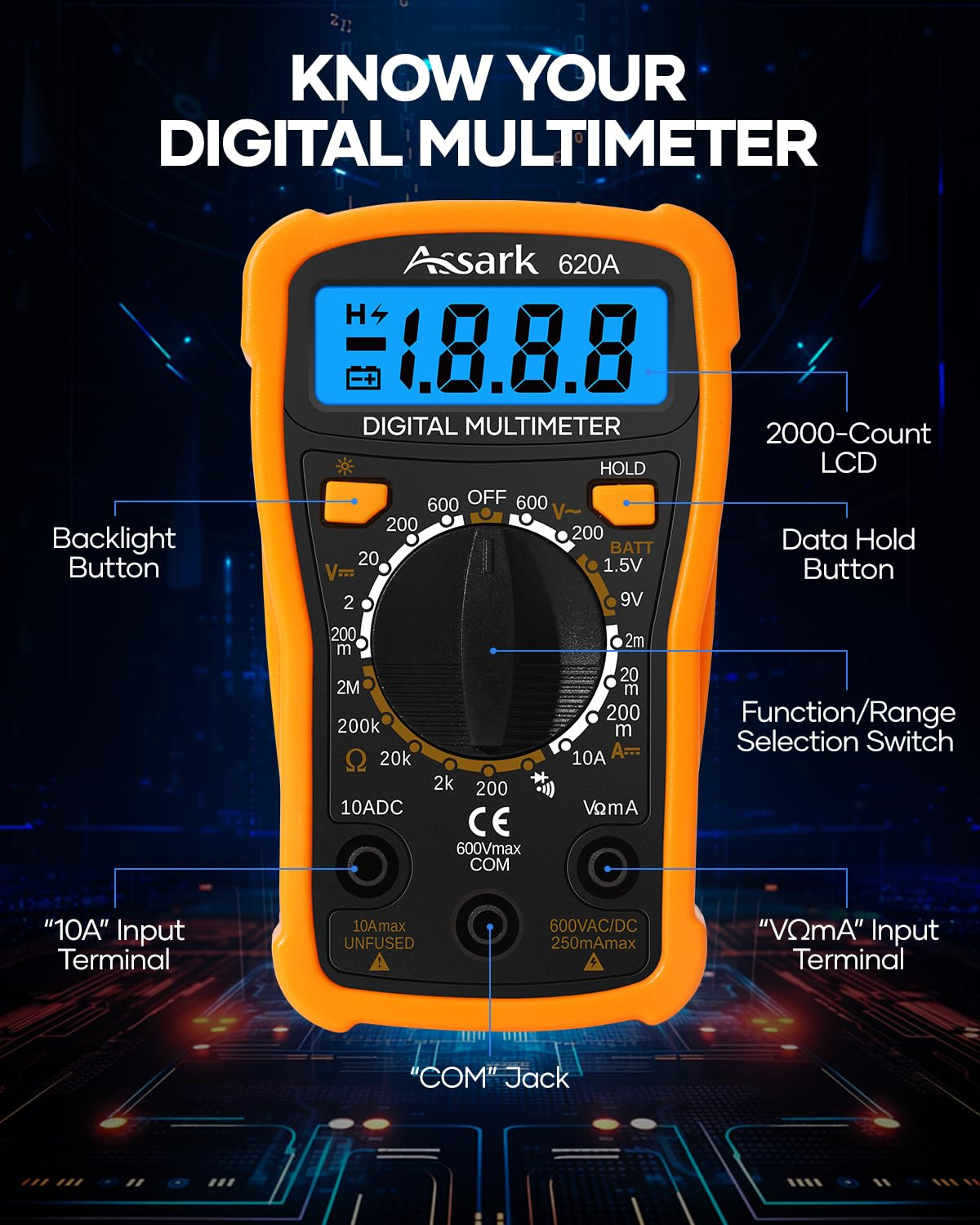 Digital Multimeter Voltage Tester, 2000 Counts Multimeter Measure AC DC Voltage