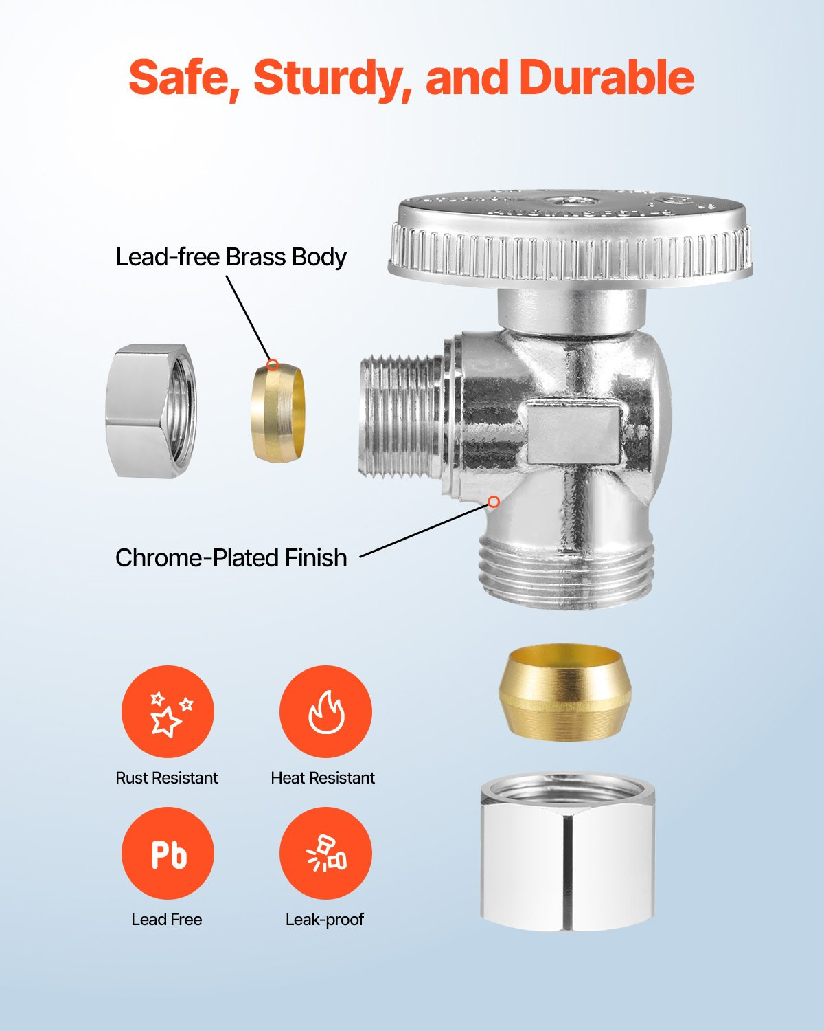 10-Pack Angle Stop Valve, 1/4 Turn Water Shut Off Valves, 1/2" Nominal (5/8" OD