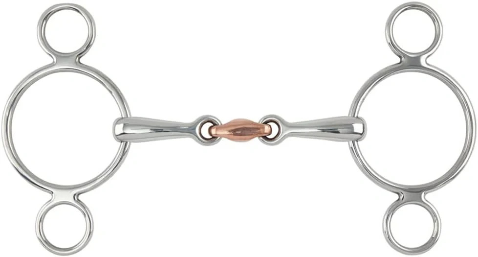 Shires Two Ring Copper Lozenge Gag Bit - 16mm Mouthpiece, Stainless Steel &