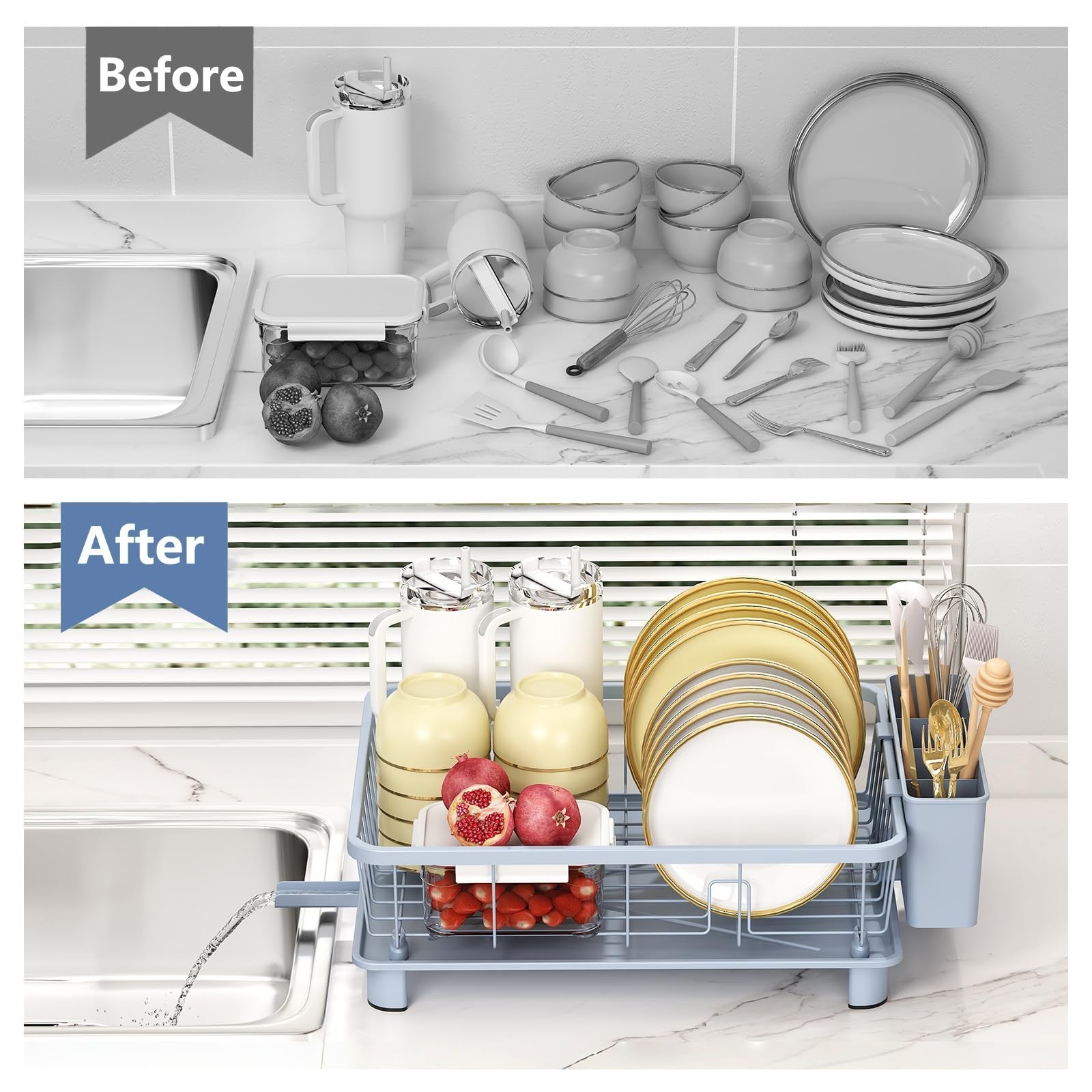 Blue Dish Drying Rack, Dish Rack,Space-Saving Dish Racks for Kitchen Counter ...