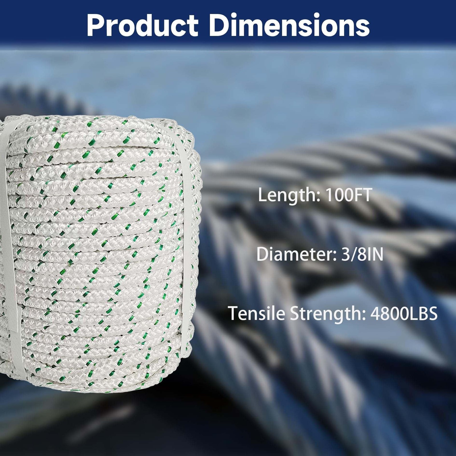 3/8 in Braid Polyester Rope, 100 FT Arborist Rigging Rope for Camping Swings ...