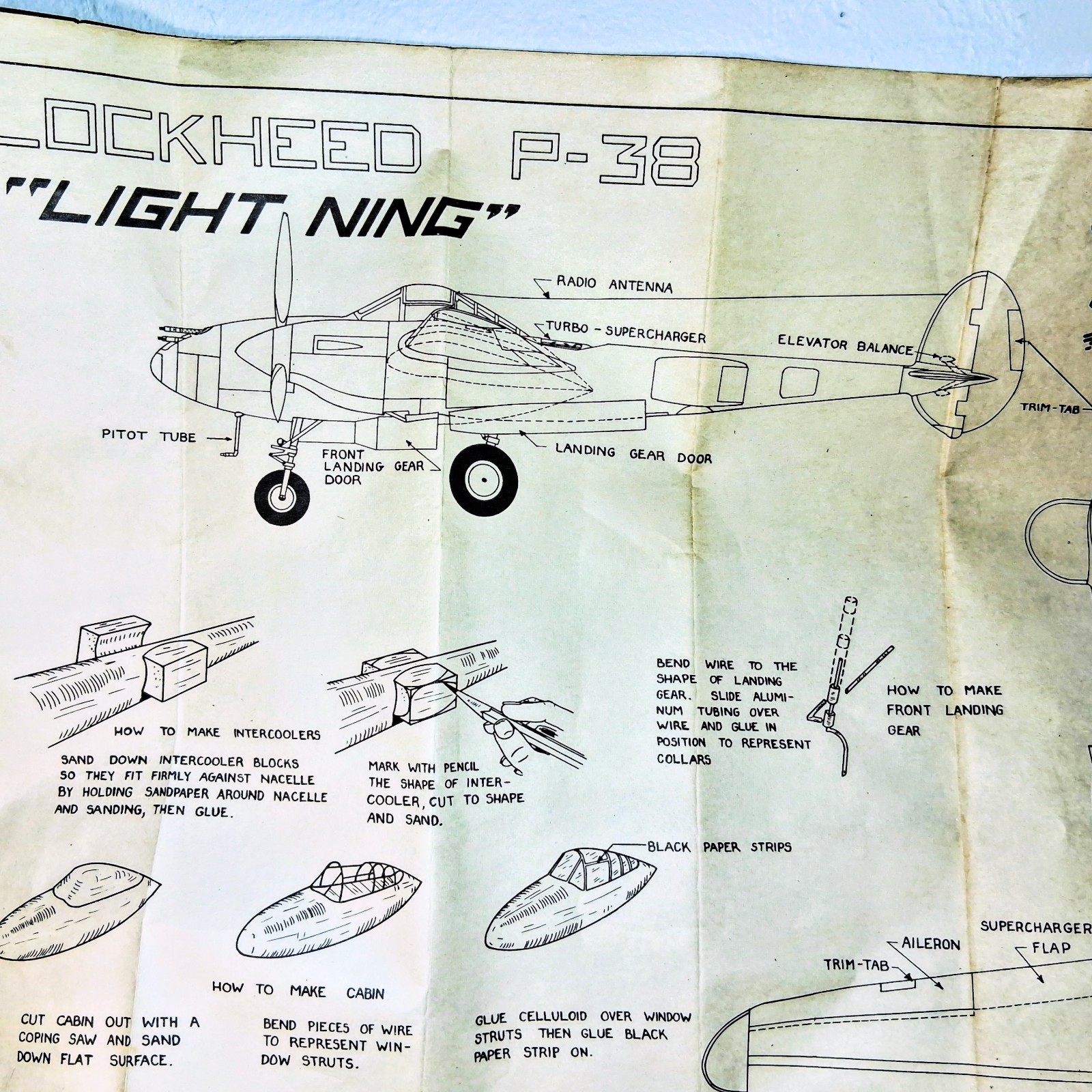 Vintage 40's Falcon Model Aeroplanes Lockheed P-38 Lightning Balsa Partial Kit